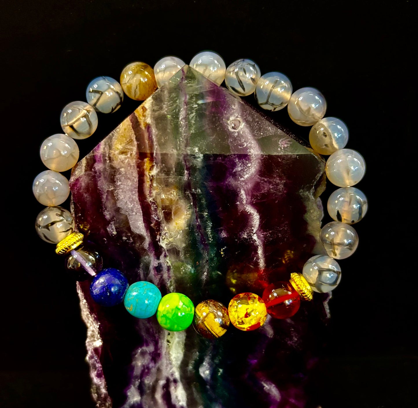 Pulsera de ágata Vena de Dragón de 7 chakras – Protección, Fuerza y Flujo de Energía