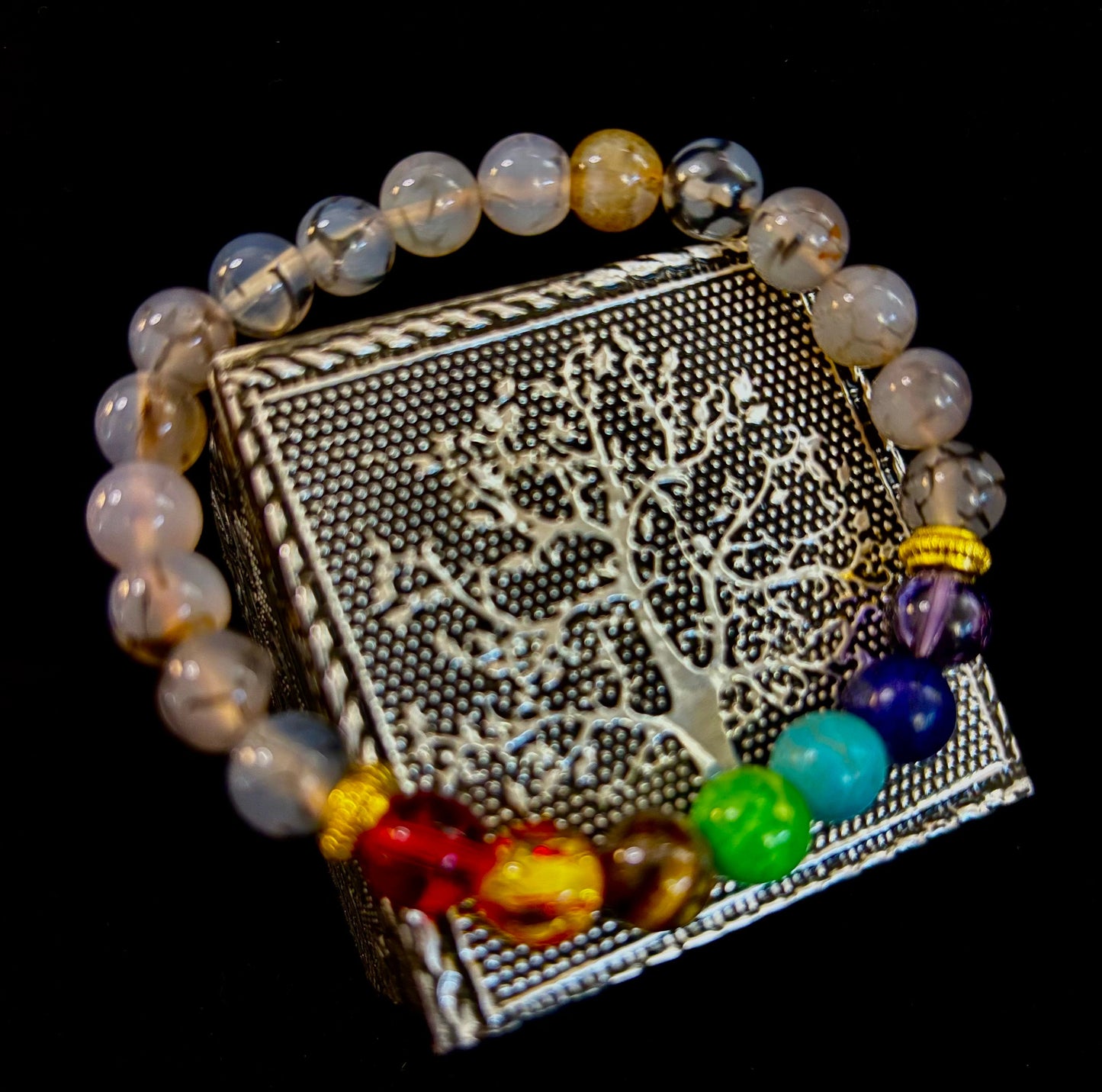 Pulsera de ágata Vena de Dragón de 7 chakras – Protección, Fuerza y Flujo de Energía