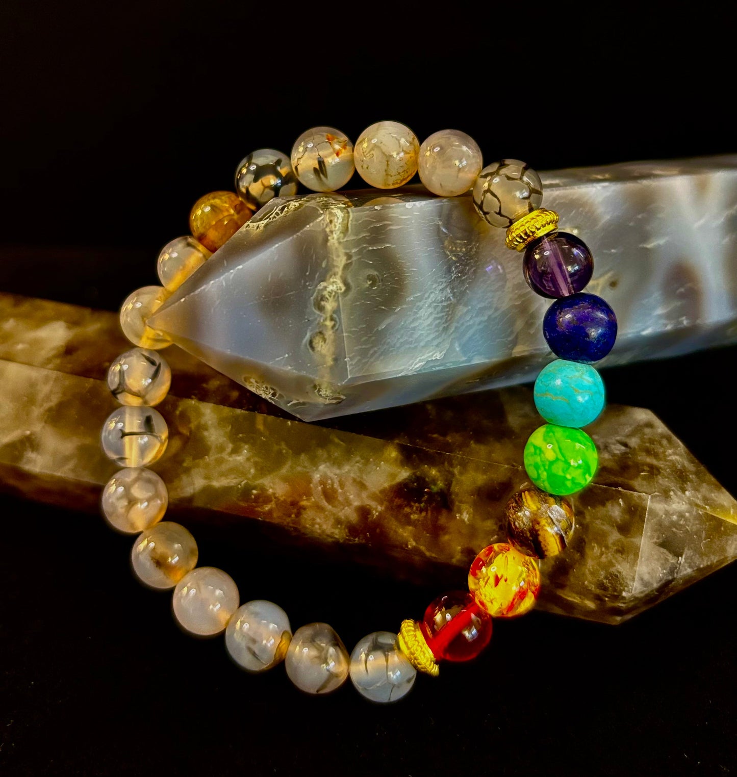 Pulsera de ágata Vena de Dragón de 7 chakras – Protección, Fuerza y Flujo de Energía