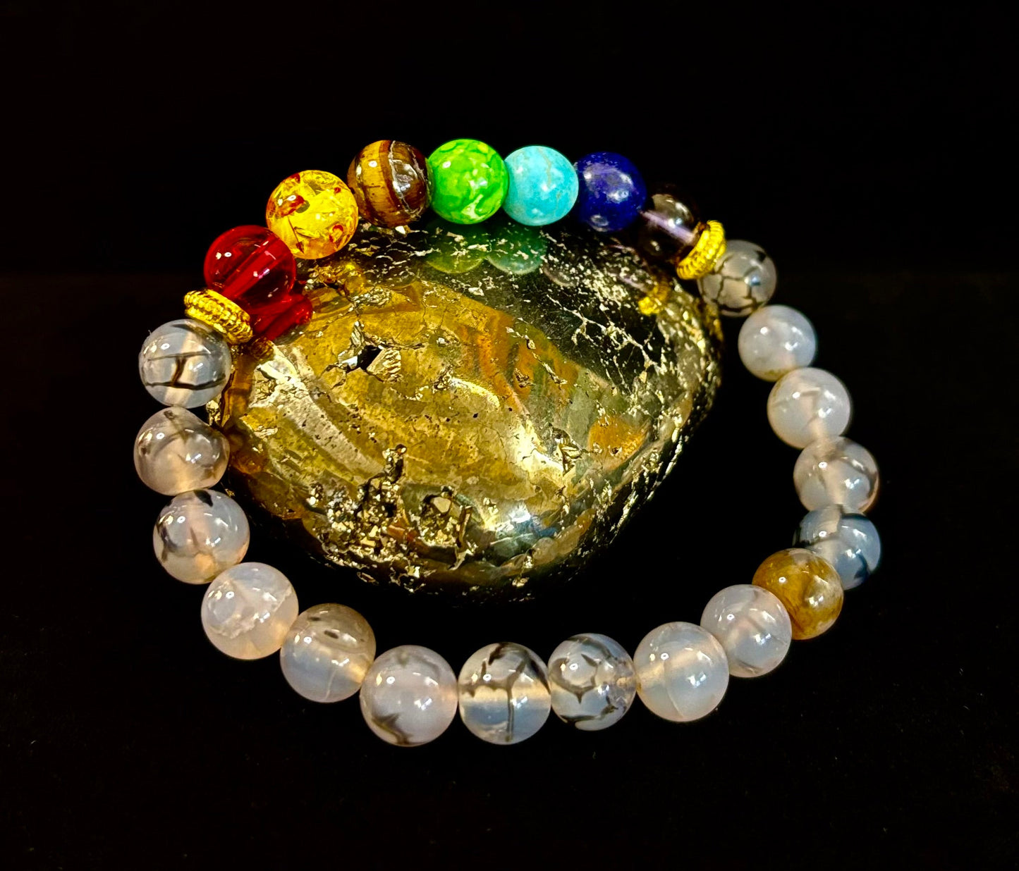 Pulsera de ágata Vena de Dragón de 7 chakras – Protección, Fuerza y Flujo de Energía
