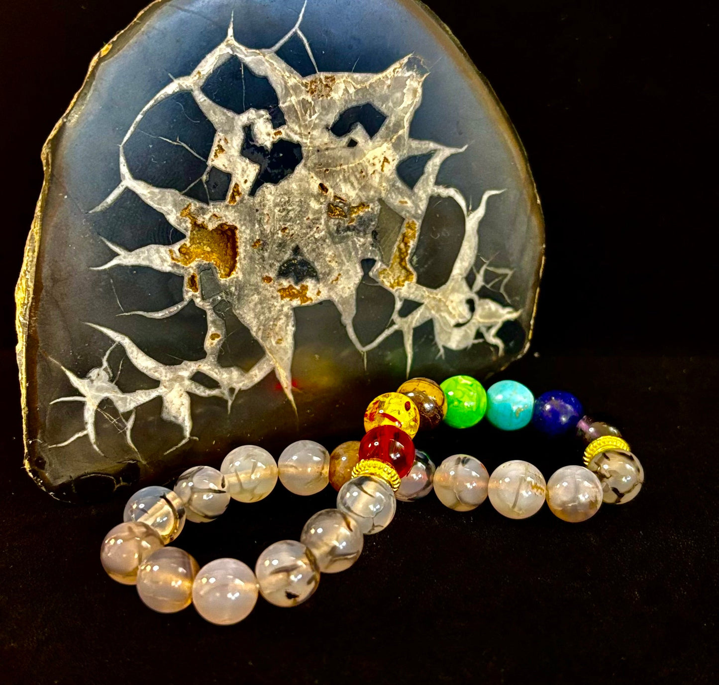 Pulsera de ágata Vena de Dragón de 7 chakras – Protección, Fuerza y Flujo de Energía