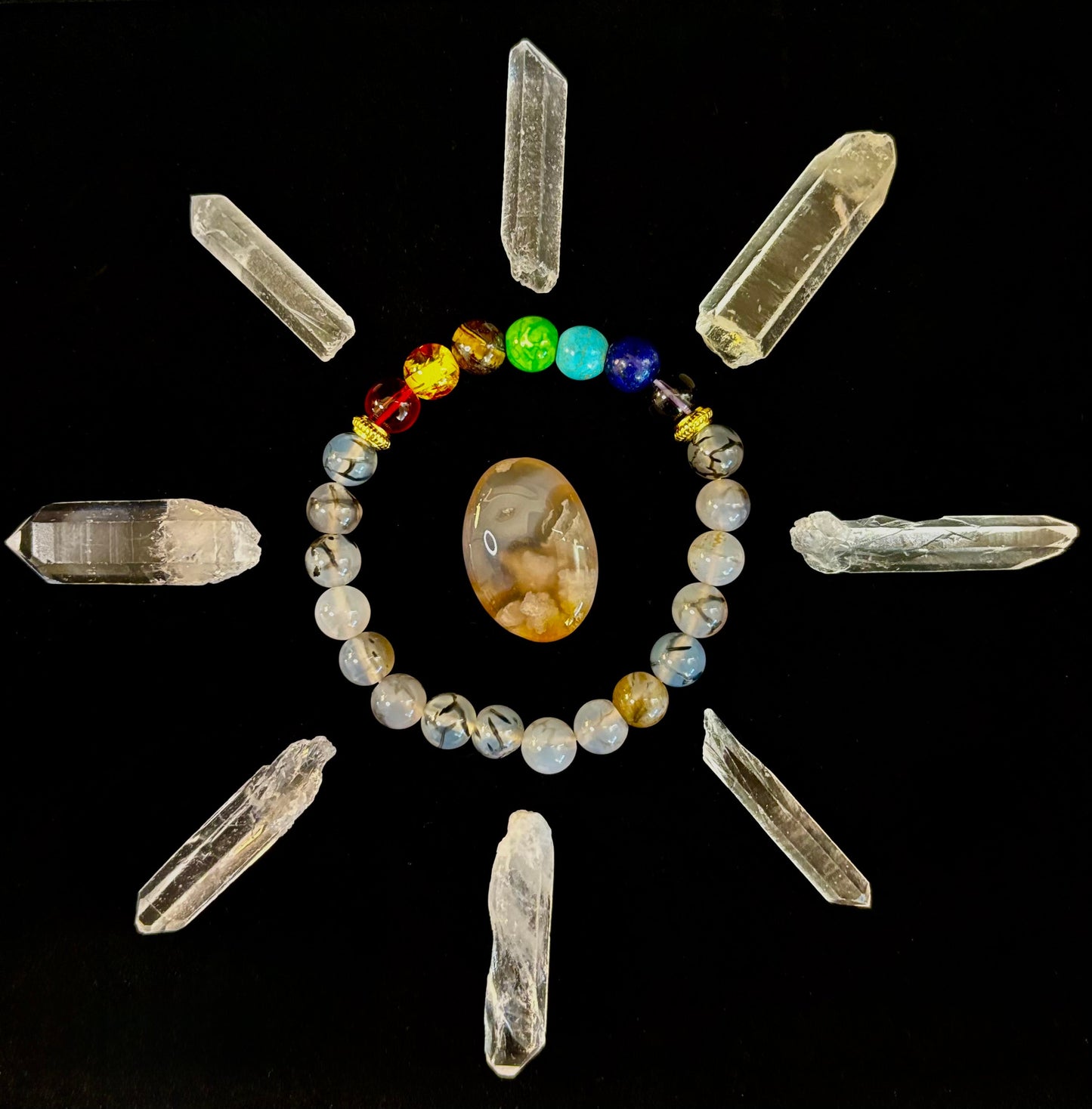 Pulsera de ágata Vena de Dragón de 7 chakras – Protección, Fuerza y Flujo de Energía