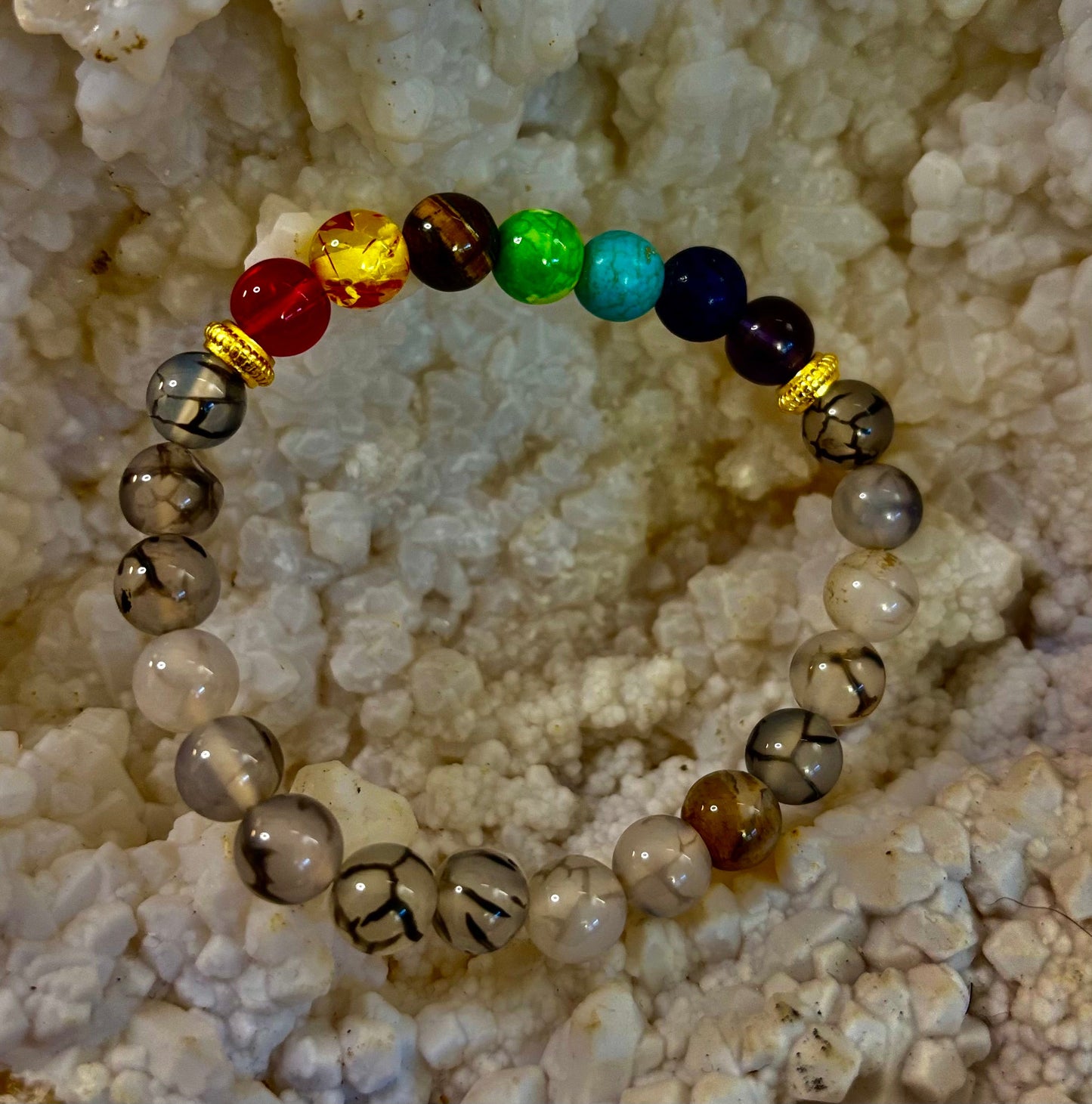 Pulsera de ágata Vena de Dragón de 7 chakras – Protección, Fuerza y Flujo de Energía