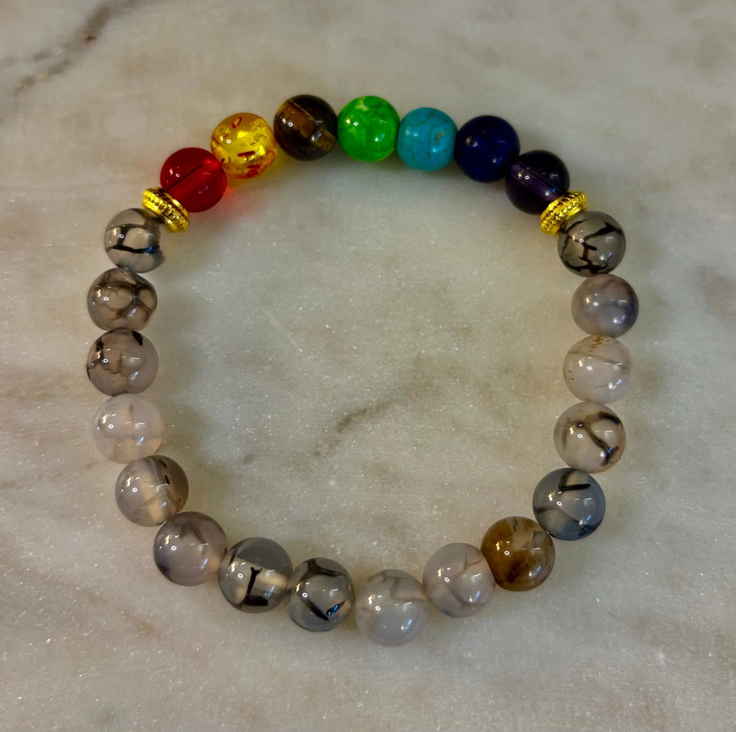 Pulsera de ágata Vena de Dragón de 7 chakras – Protección, Fuerza y Flujo de Energía