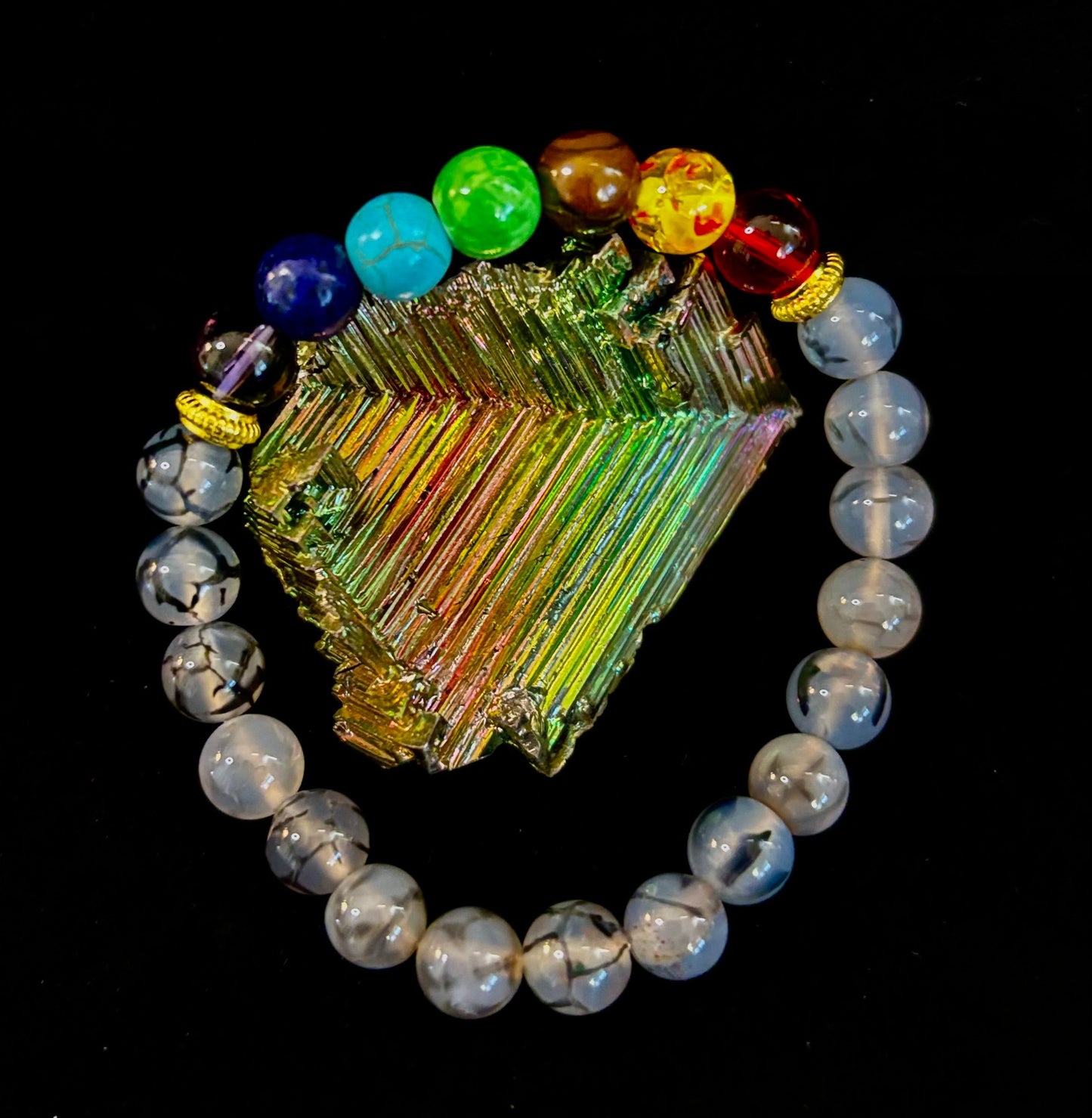 Pulsera de ágata Vena de Dragón de 7 chakras – Protección, Fuerza y Flujo de Energía