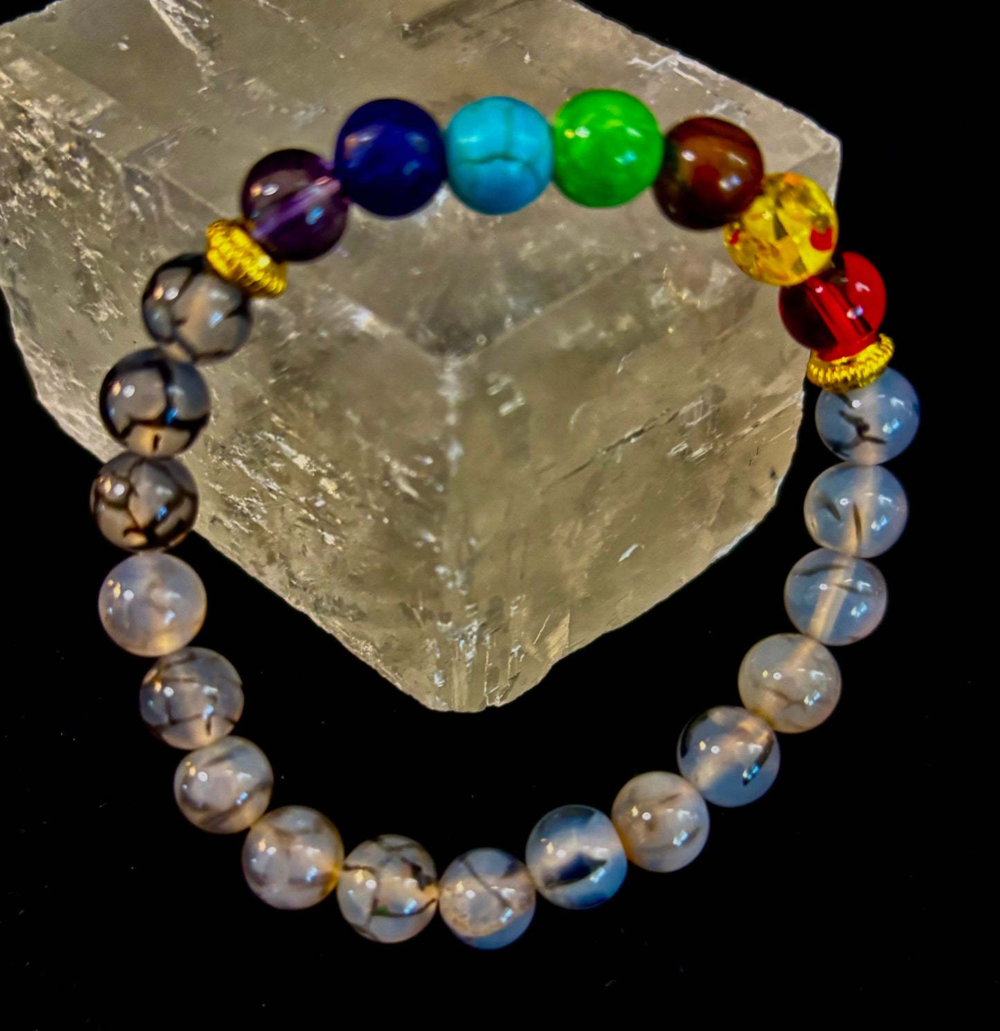 Pulsera de ágata Vena de Dragón de 7 chakras – Protección, Fuerza y Flujo de Energía