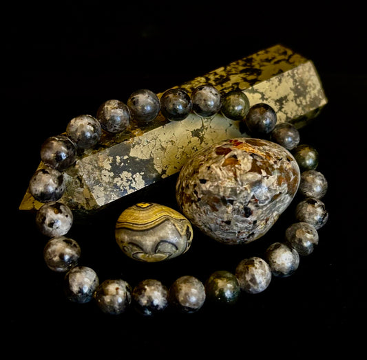 Pulsera de Larvikita de 8 mm Infundida con Reiki para Protección y Manifestación (Muñecas Medianas-Grandes)