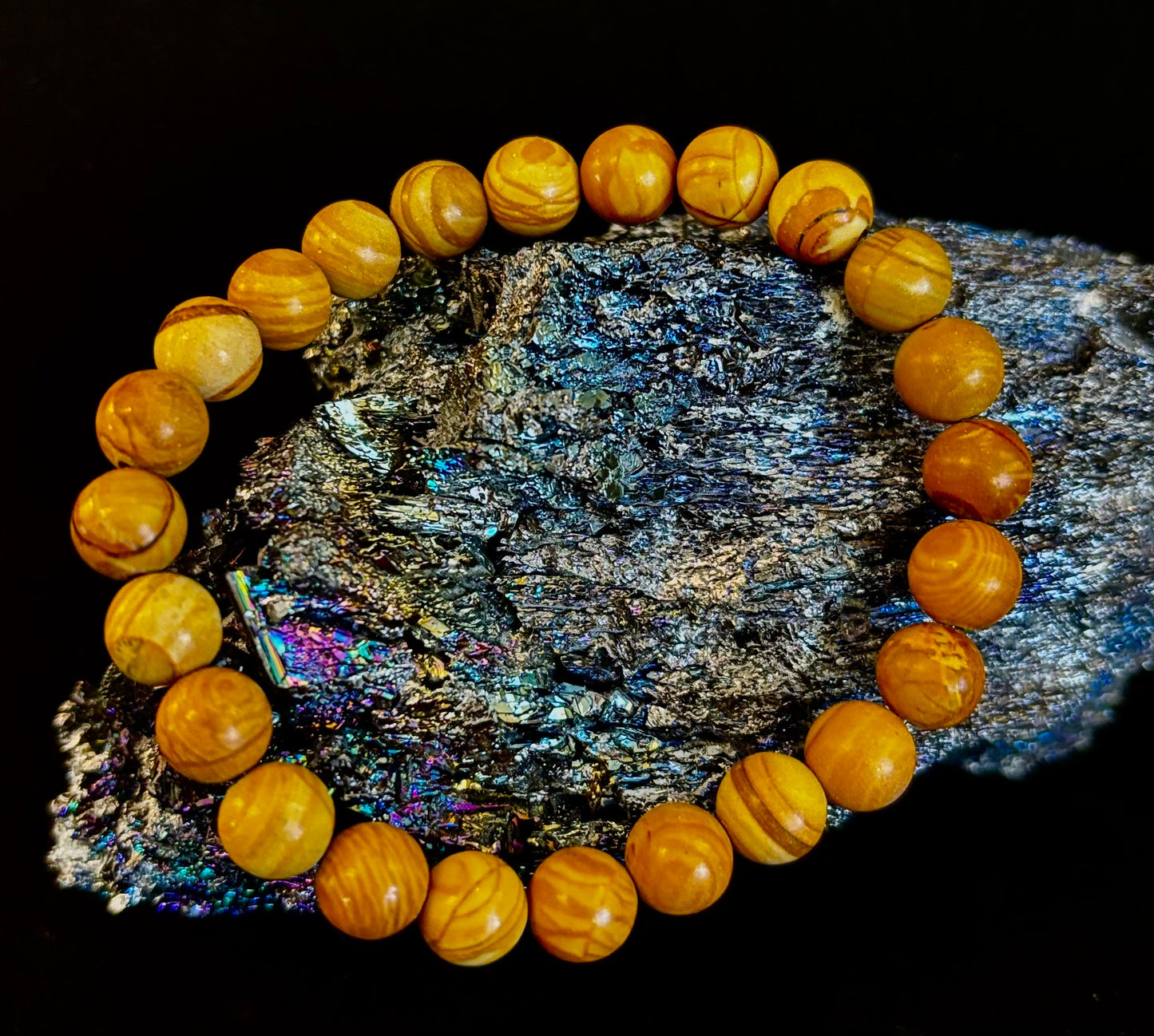 Pulsera de Ágata Encaje de Madera de 8 mm Infundida con Reiki para Conexión a Tierra y Manifestación (Muñecas Medianas-Grandes)