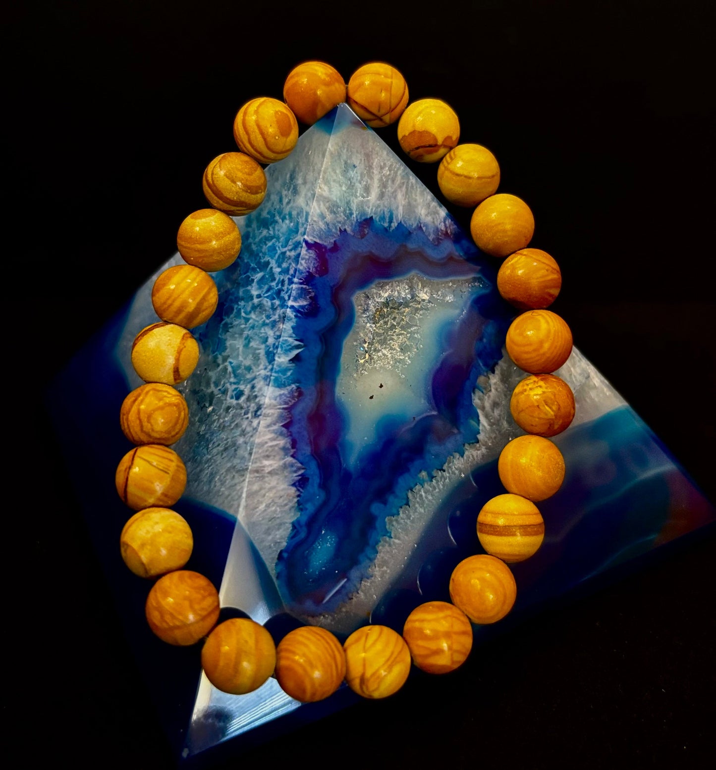 Pulsera de Ágata Encaje de Madera de 8 mm Infundida con Reiki para Conexión a Tierra y Manifestación (Muñecas Medianas-Grandes)