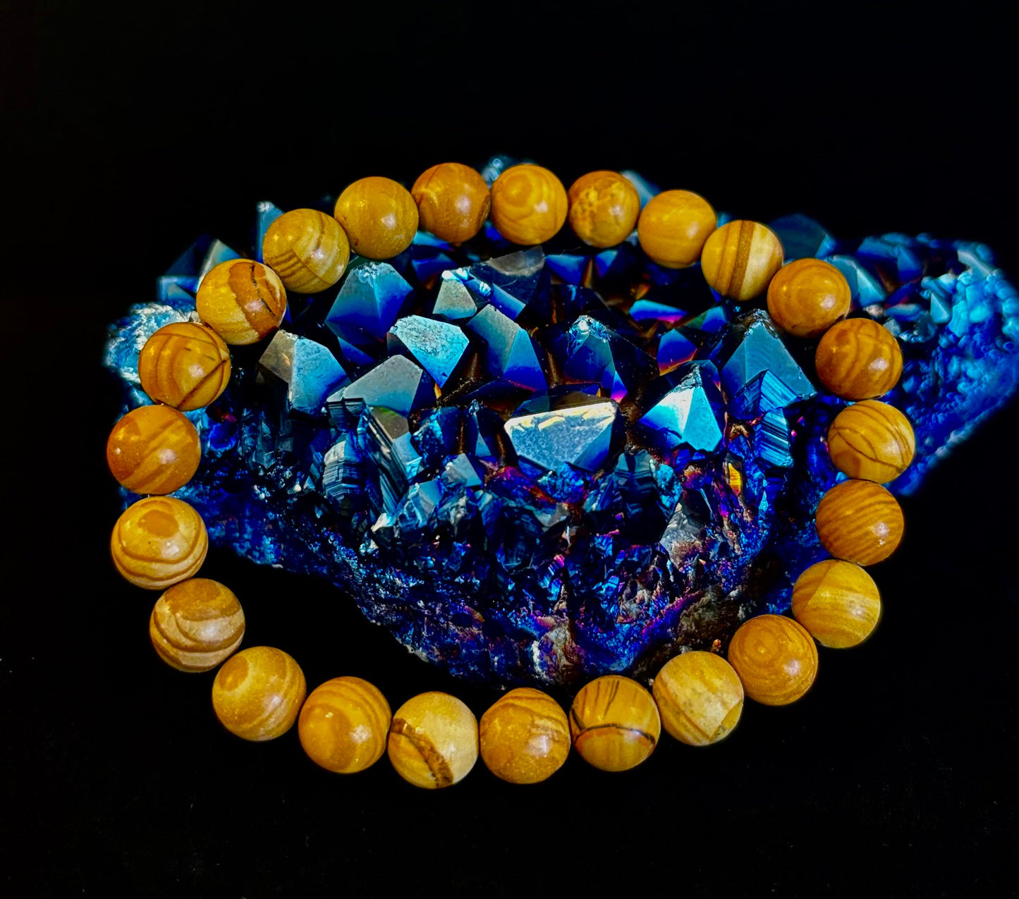 Pulsera de Ágata Encaje de Madera de 8 mm Infundida con Reiki para Conexión a Tierra y Manifestación (Muñecas Medianas-Grandes)