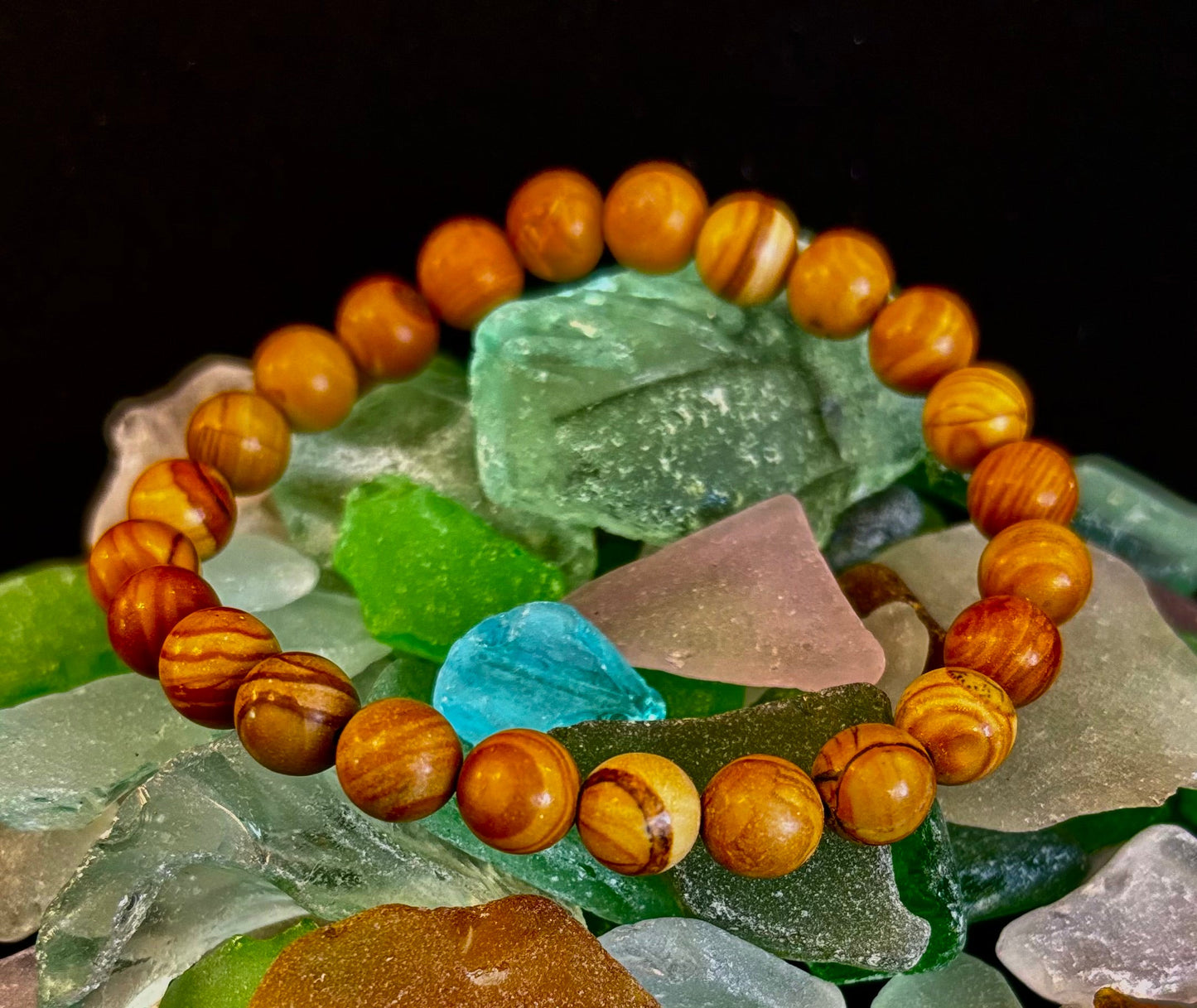 Pulsera de Ágata Encaje de Madera de 8 mm Infundida con Reiki para Conexión a Tierra y Manifestación (Muñecas Medianas-Grandes)