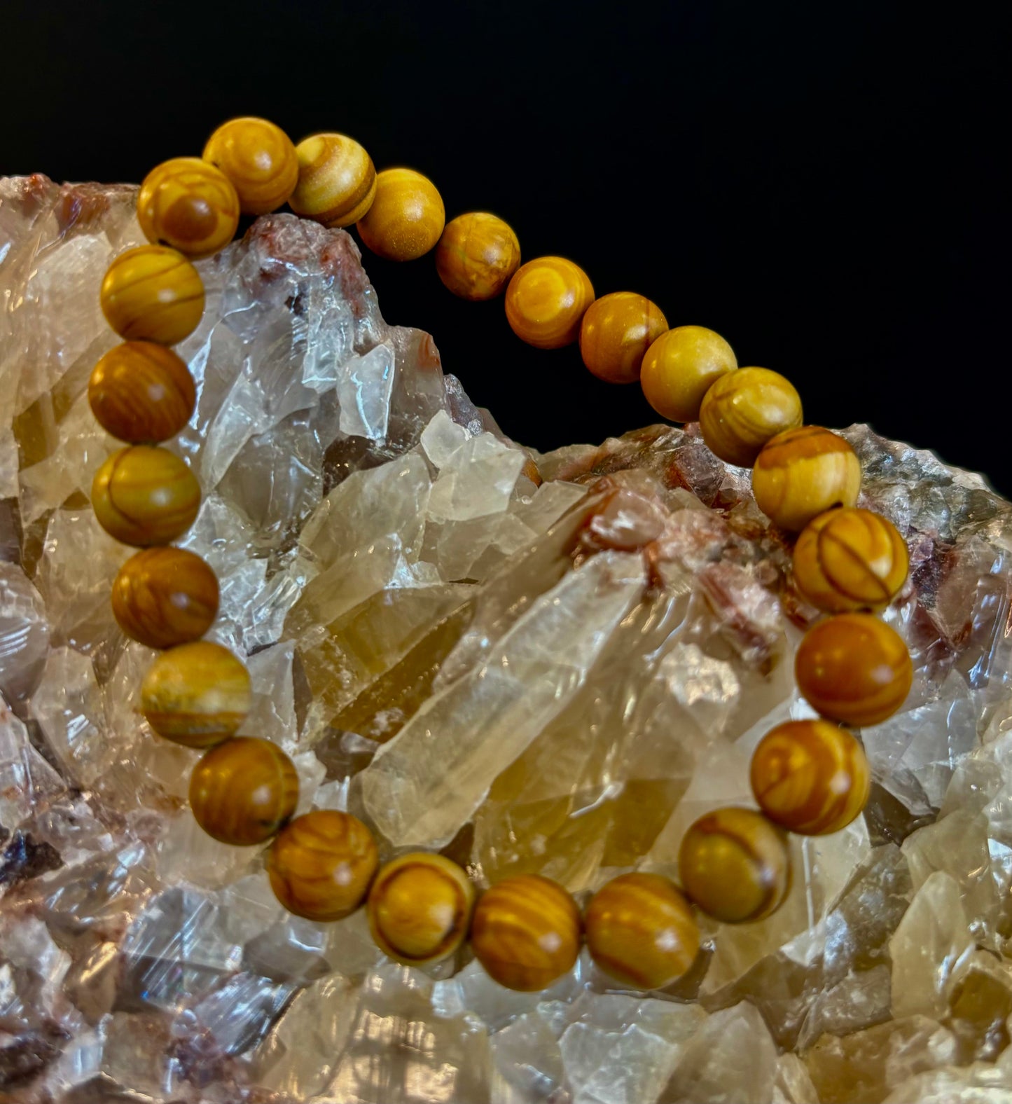 Pulsera de Ágata Encaje de Madera de 8 mm Infundida con Reiki para Conexión a Tierra y Manifestación (Muñecas Medianas-Grandes)