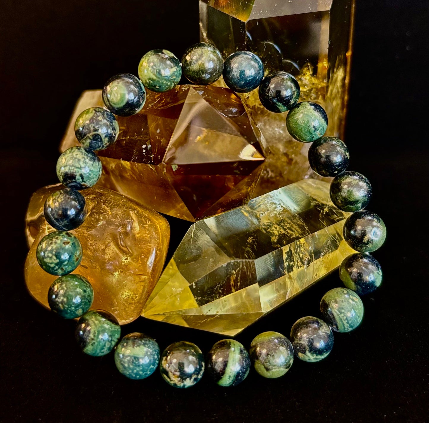 Pulsera de Jaspe Kambaba 8mm, Infundida con Reiki, para Paz y Manifestación (Muñecas Medianas-Grandes)