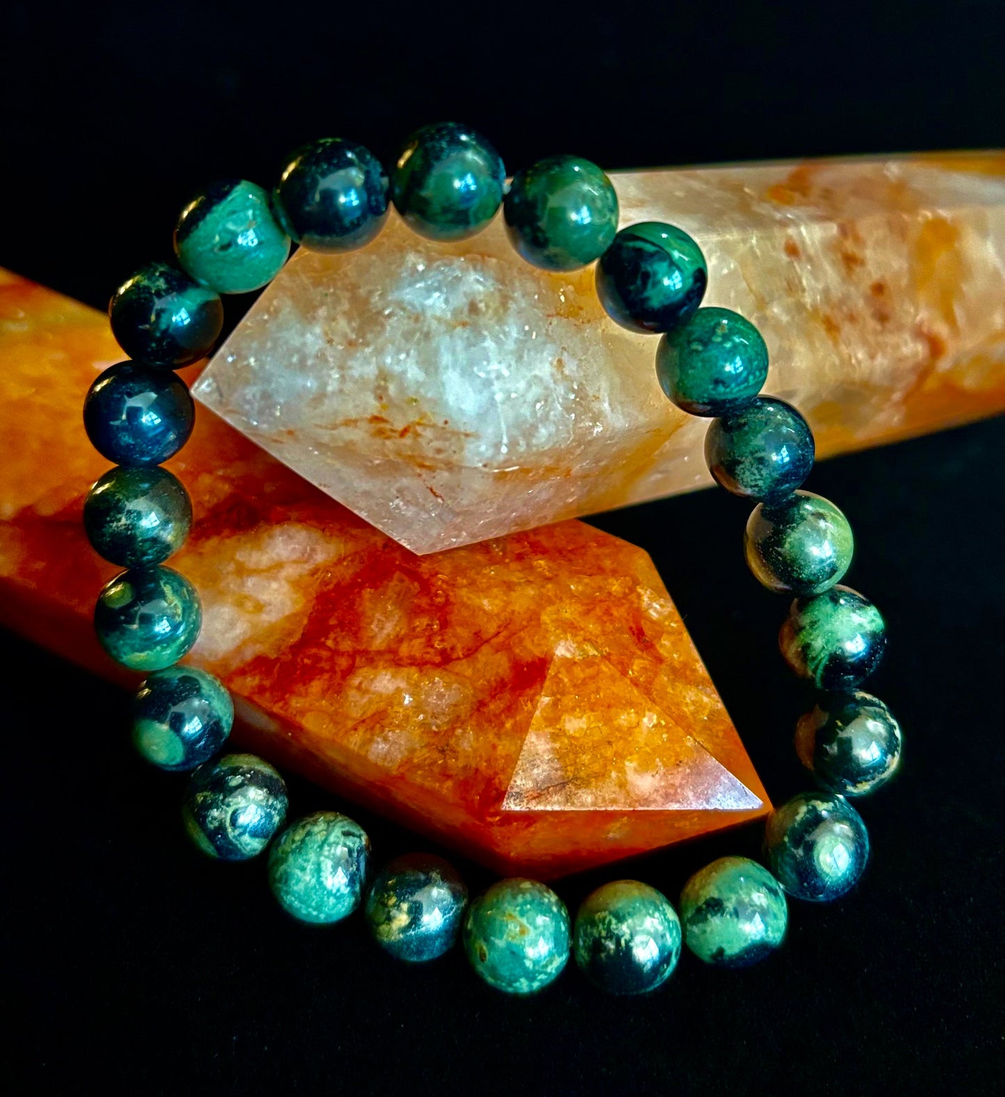 Pulsera de Jaspe Kambaba 8mm, Infundida con Reiki, para Paz y Manifestación (Muñecas Medianas-Grandes)