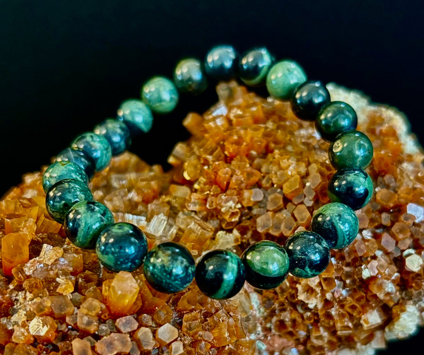 Pulsera de Jaspe Kambaba 8mm, Infundida con Reiki, para Paz y Manifestación (Muñecas Medianas-Grandes)