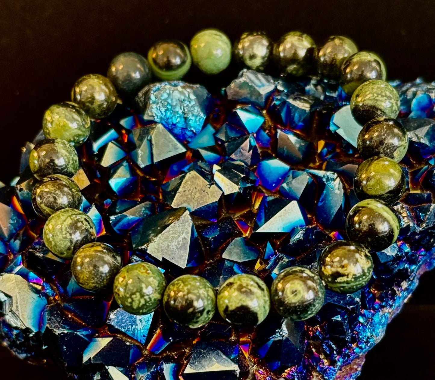 Pulsera de Jaspe Kambaba 8mm, Infundida con Reiki, para Paz y Manifestación (Muñecas Medianas-Grandes)