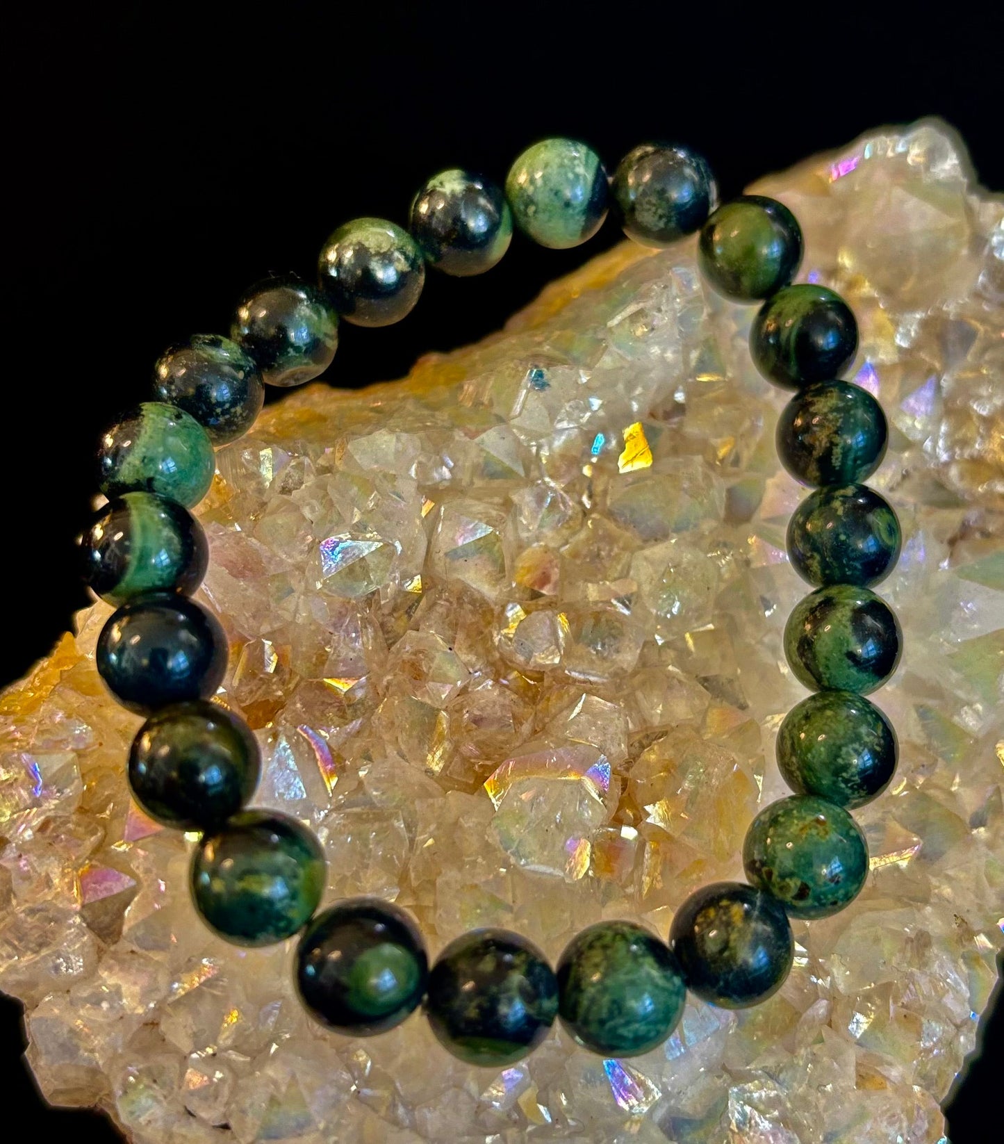 Pulsera de Jaspe Kambaba 8mm, Infundida con Reiki, para Paz y Manifestación (Muñecas Medianas-Grandes)