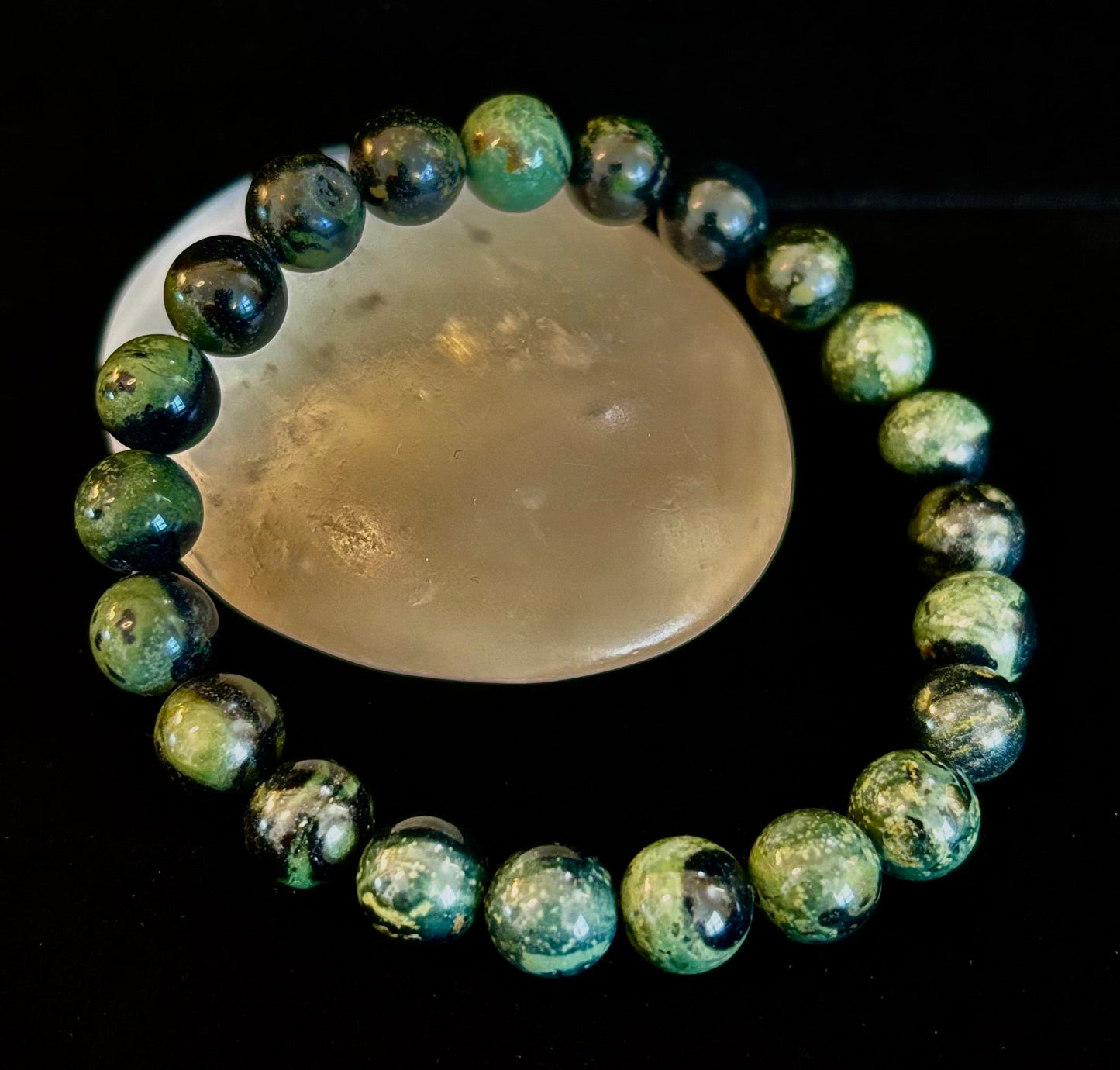 Pulsera de Jaspe Kambaba 8mm, Infundida con Reiki, para Paz y Manifestación (Muñecas Medianas-Grandes)