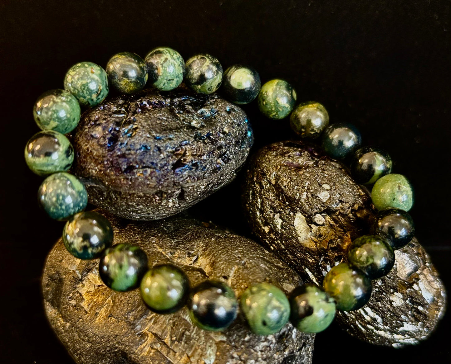 Pulsera de Jaspe Kambaba 8mm, Infundida con Reiki, para Paz y Manifestación (Muñecas Medianas-Grandes)