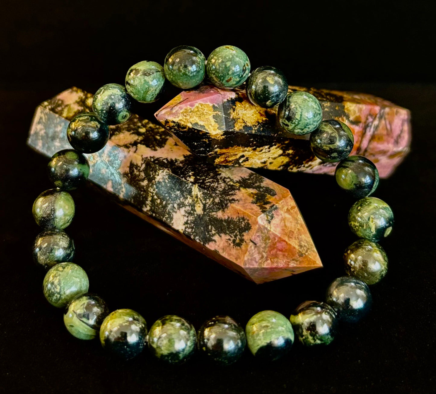 Pulsera de Jaspe Kambaba 8mm, Infundida con Reiki, para Paz y Manifestación (Muñecas Medianas-Grandes)