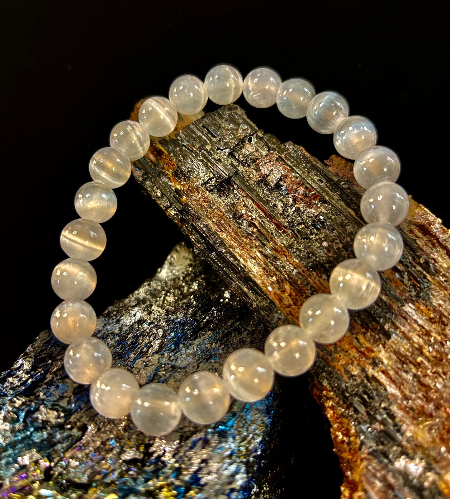 Pulsera Ojo de Gato Blanco – Joyería Reiki para Claridad y Protección (Muñeca Mediana–Grande)