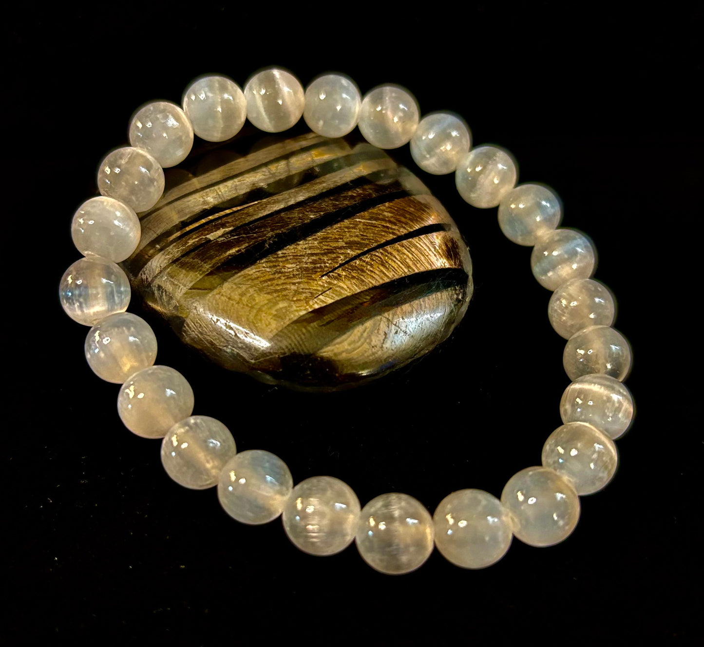 Pulsera Ojo de Gato Blanco – Joyería Reiki para Claridad y Protección (Muñeca Mediana–Grande)