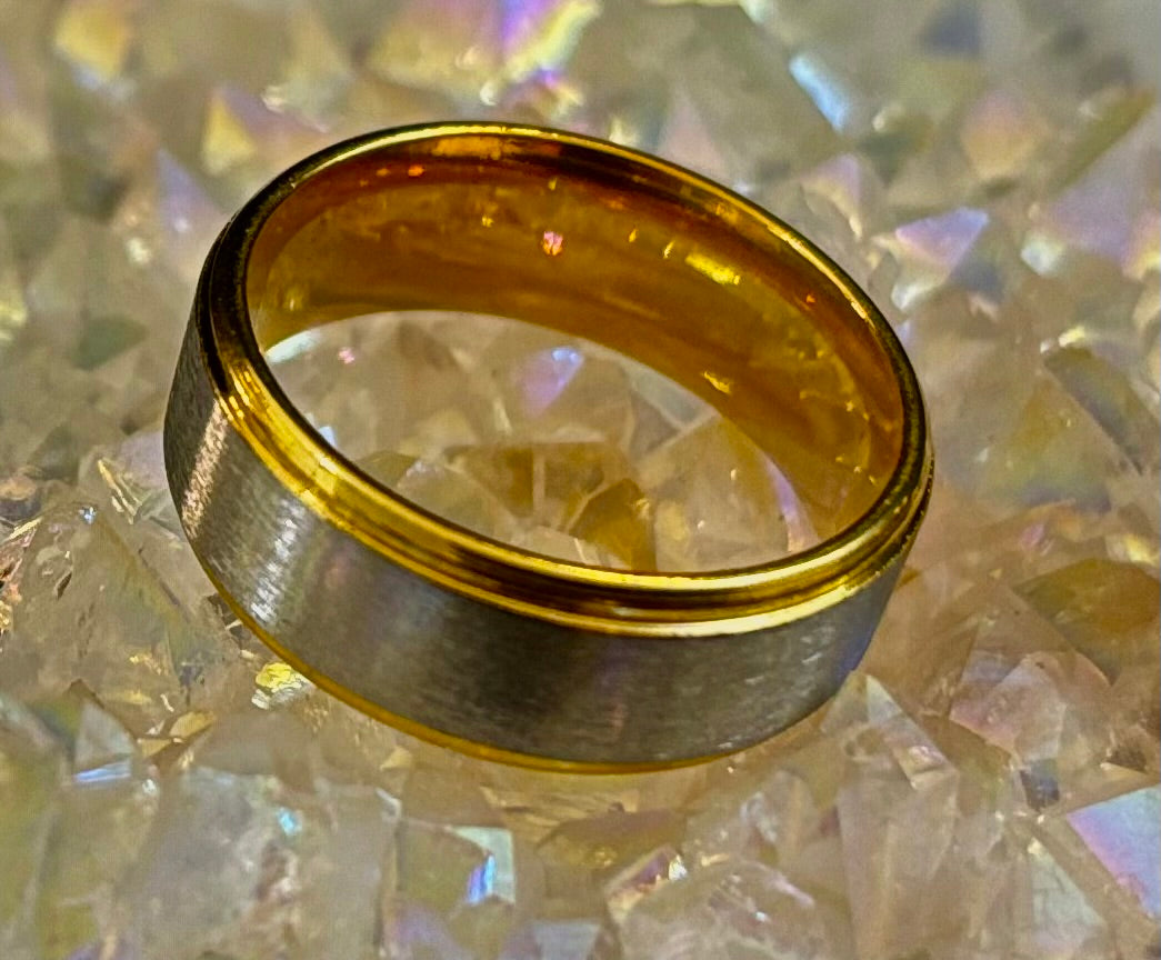 Anillo de banda de acero inoxidable y titanio – Acabado cepillado en tono dorado o rosa