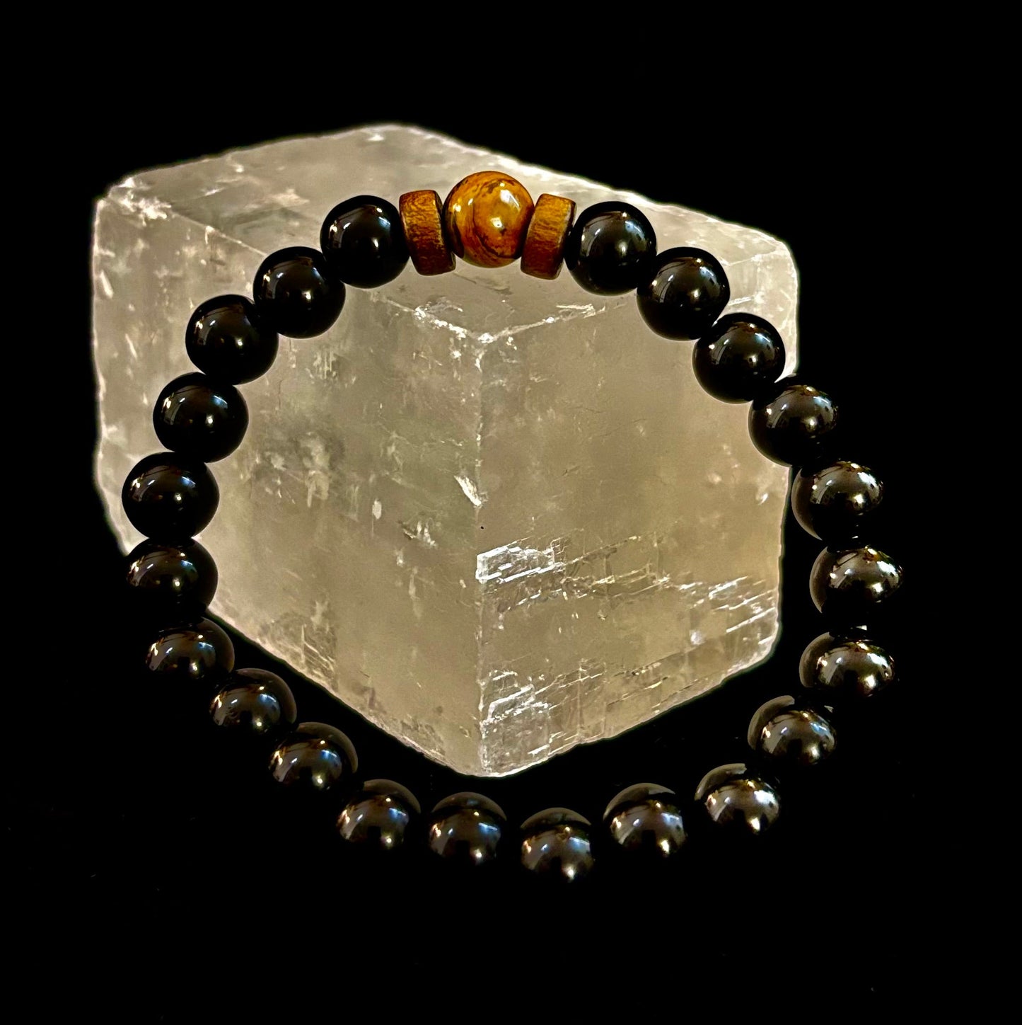 Pulsera de roca de lava y piedra negra para hombre – Piedras decorativas naturales azules, grises o marrones | Muñeca mediana-grande