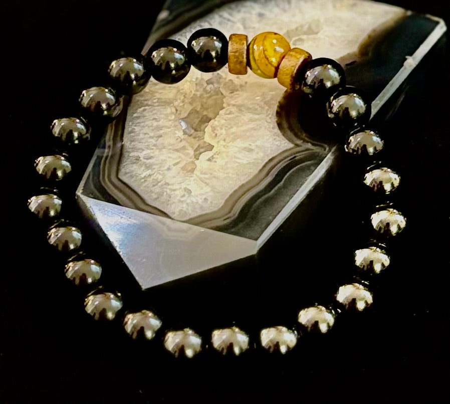 Pulsera de roca de lava y piedra negra para hombre – Piedras decorativas naturales azules, grises o marrones | Muñeca mediana-grande