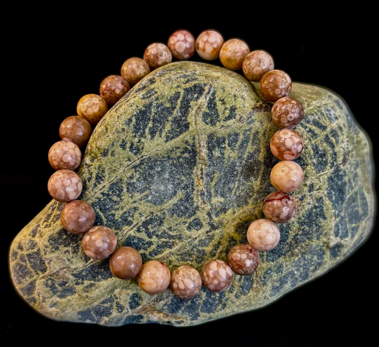 Pulsera de Coral Fósil – Piedra Natural de Enraizamiento para Estabilidad y Calma