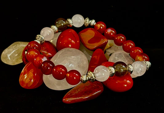 Pulsera con intención de apoyo para el duelo y la pérdida – Cornalina, cuarzo rosa y cuarzo ahumado con reiki