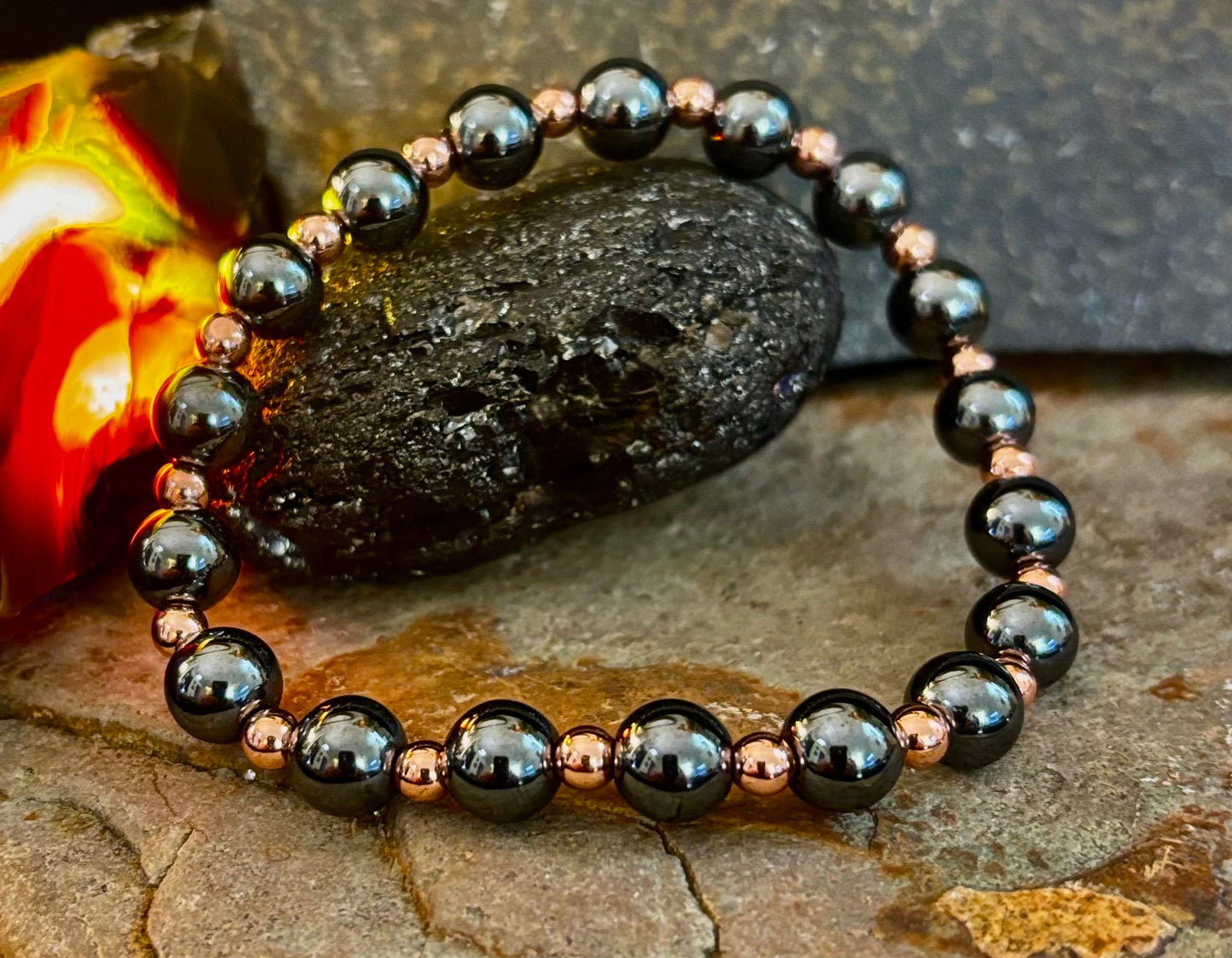 Pulsera de Cobre y Hematita para Hombre – Conexión a Tierra, Fuerza y Equilibrio Energético (Muñecas Grandes)