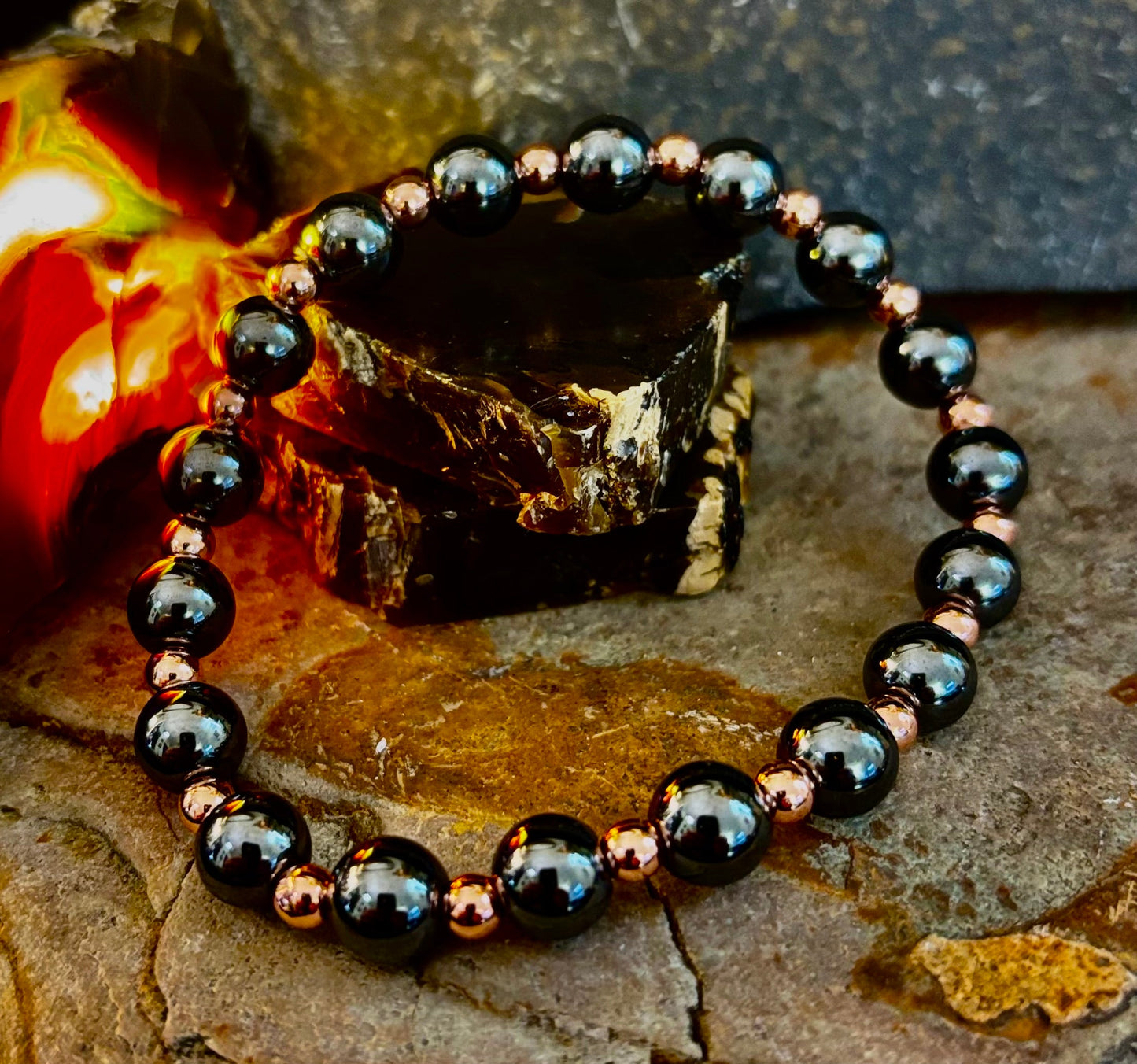 Pulsera de Cobre y Hematita para Hombre – Conexión a Tierra, Fuerza y Equilibrio Energético (Muñecas Grandes)