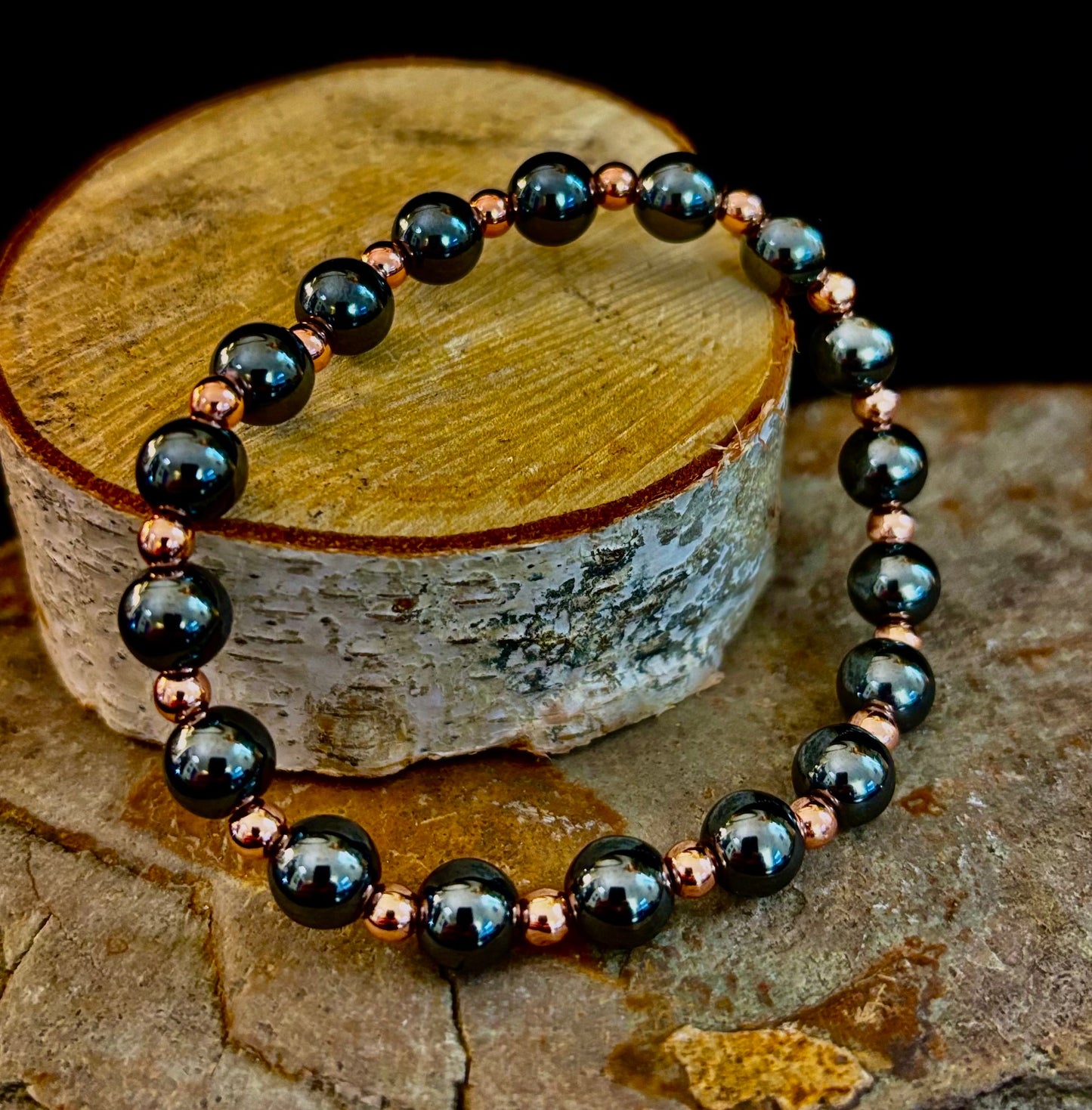 Pulsera de Cobre y Hematita para Hombre – Conexión a Tierra, Fuerza y Equilibrio Energético (Muñecas Grandes)