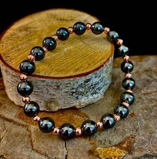 Pulsera de Cobre y Hematita para Hombre – Conexión a Tierra, Fuerza y Equilibrio Energético (Muñecas Grandes)