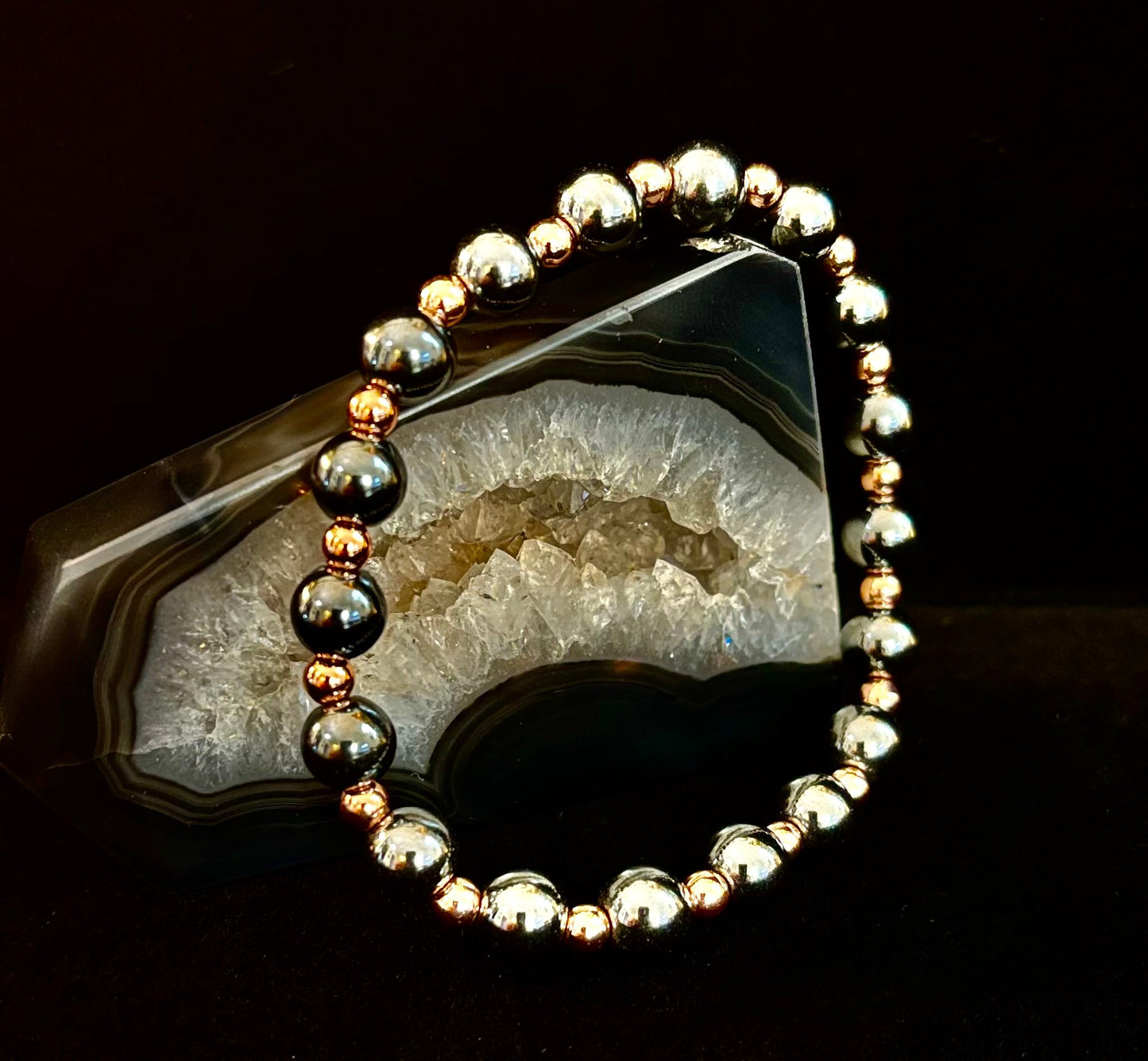 Pulsera de Cobre y Hematita para Hombre – Conexión a Tierra, Fuerza y Equilibrio Energético (Muñecas Grandes)