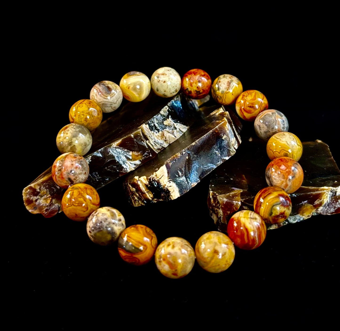Pulsera de Ágata Encaje Loco, Infundida con Reiki, para Fuerza y Estabilidad – Cuentas de 10mm (Muñeca Mediana)