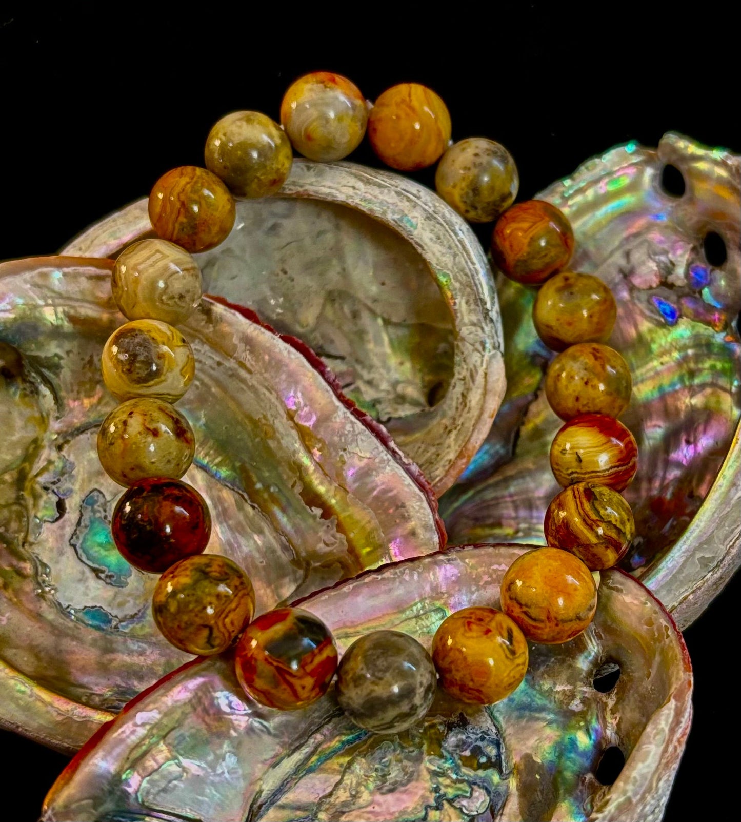 Pulsera de Ágata Encaje Loco, Infundida con Reiki, para Fuerza y Estabilidad – Cuentas de 10mm (Muñeca Mediana)