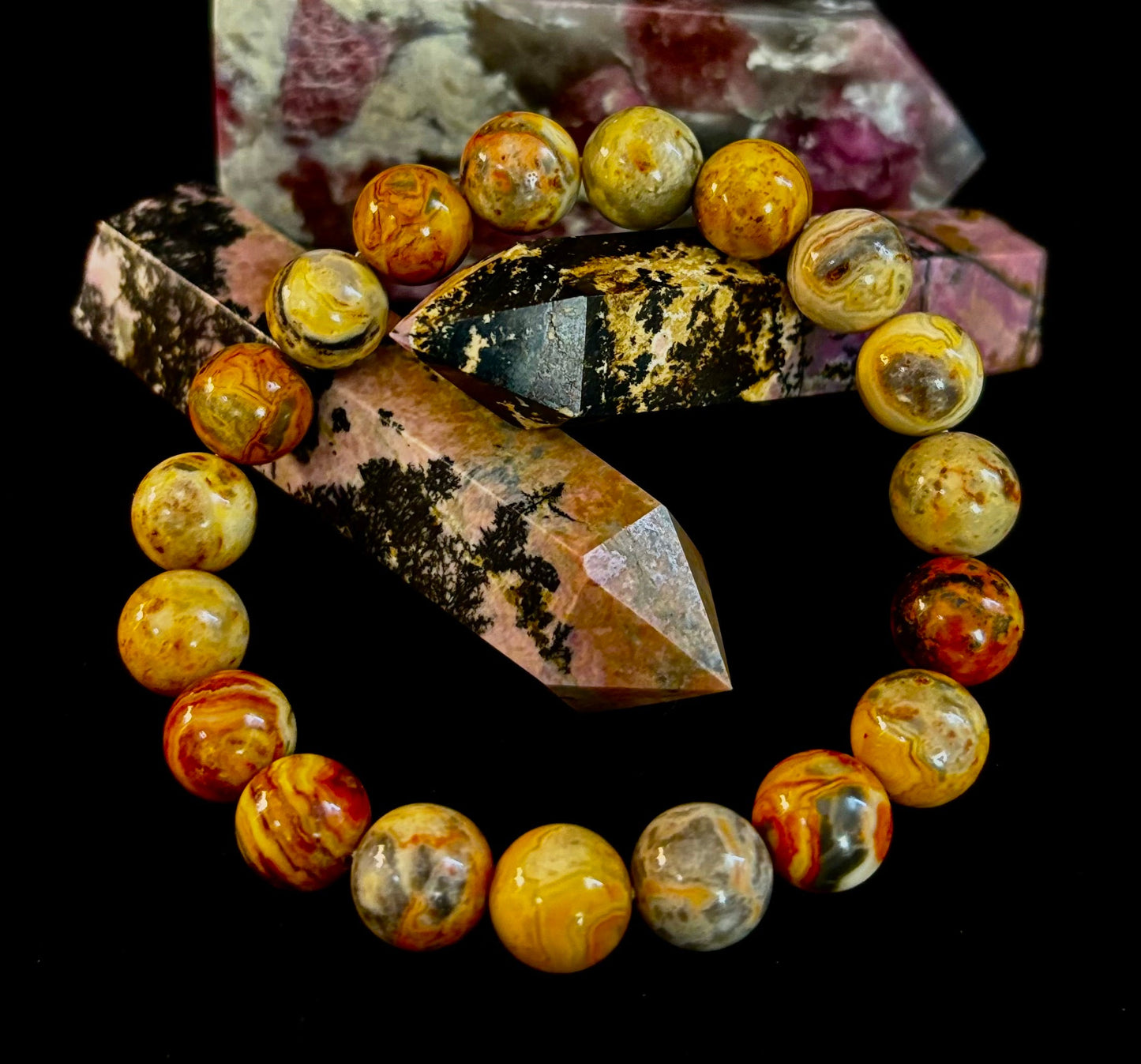 Pulsera de Ágata Encaje Loco, Infundida con Reiki, para Fuerza y Estabilidad – Cuentas de 10mm (Muñeca Mediana)