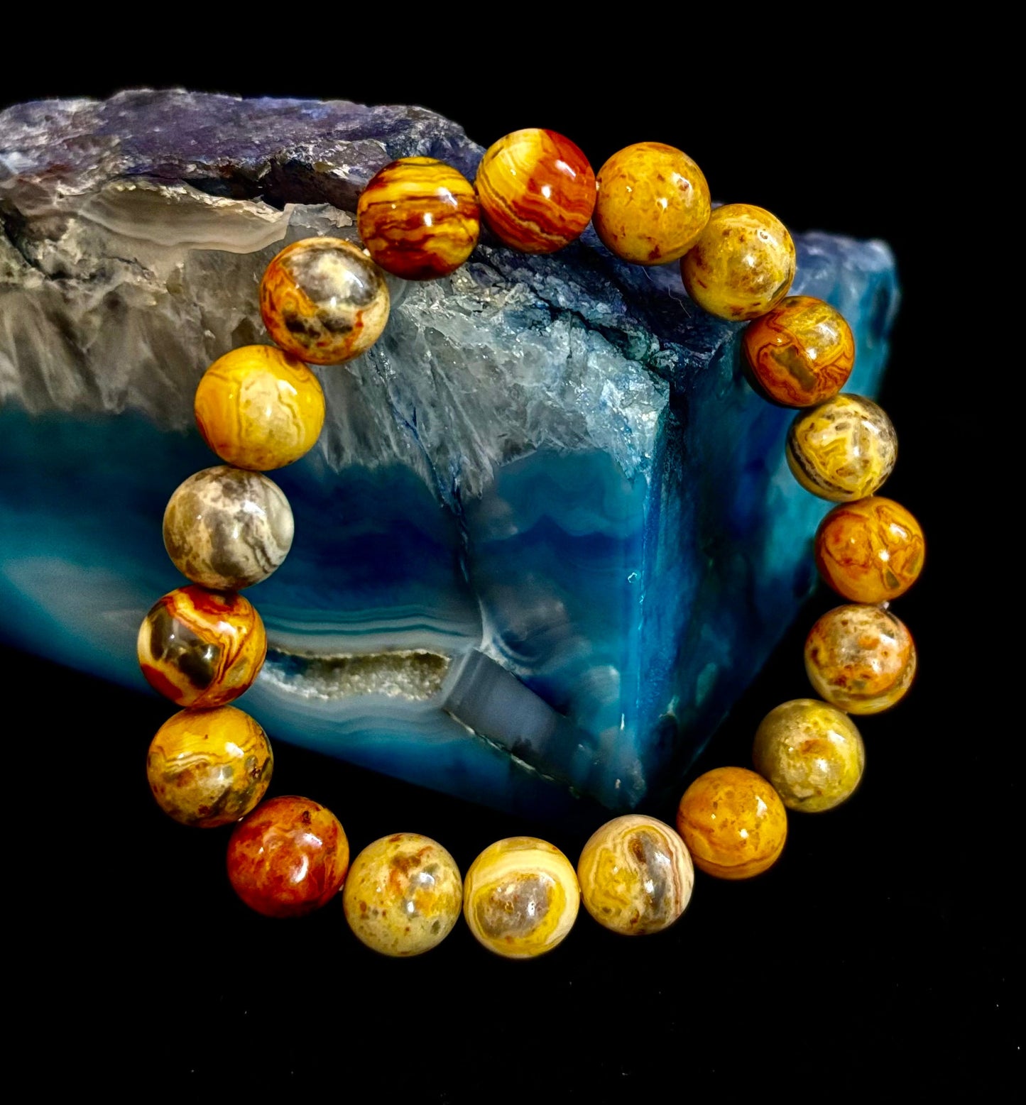 Pulsera de Ágata Encaje Loco, Infundida con Reiki, para Fuerza y Estabilidad – Cuentas de 10mm (Muñeca Mediana)