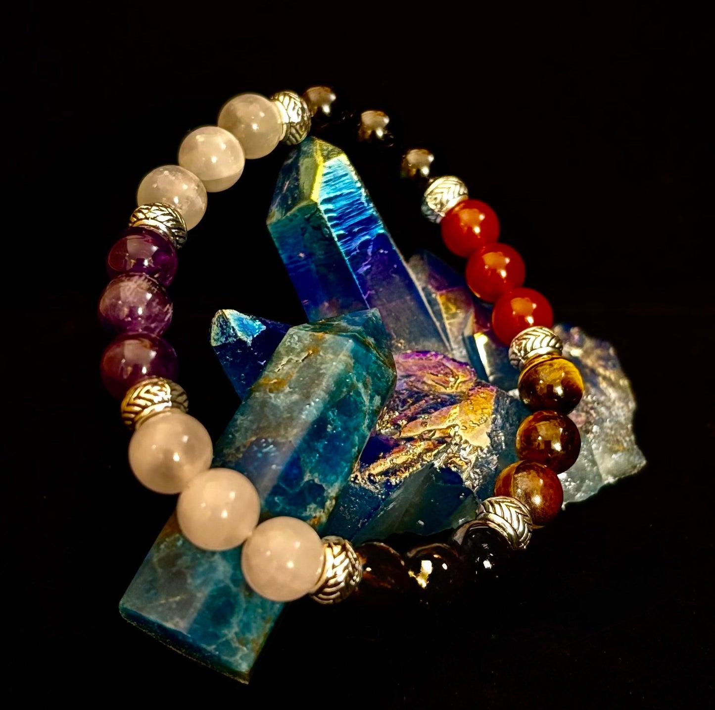 Pulsera de recuperación de adicciones "Renovación y Fortaleza" – Cornalina, Amatista, Cuarzo Rosa, Hematita y Selenita