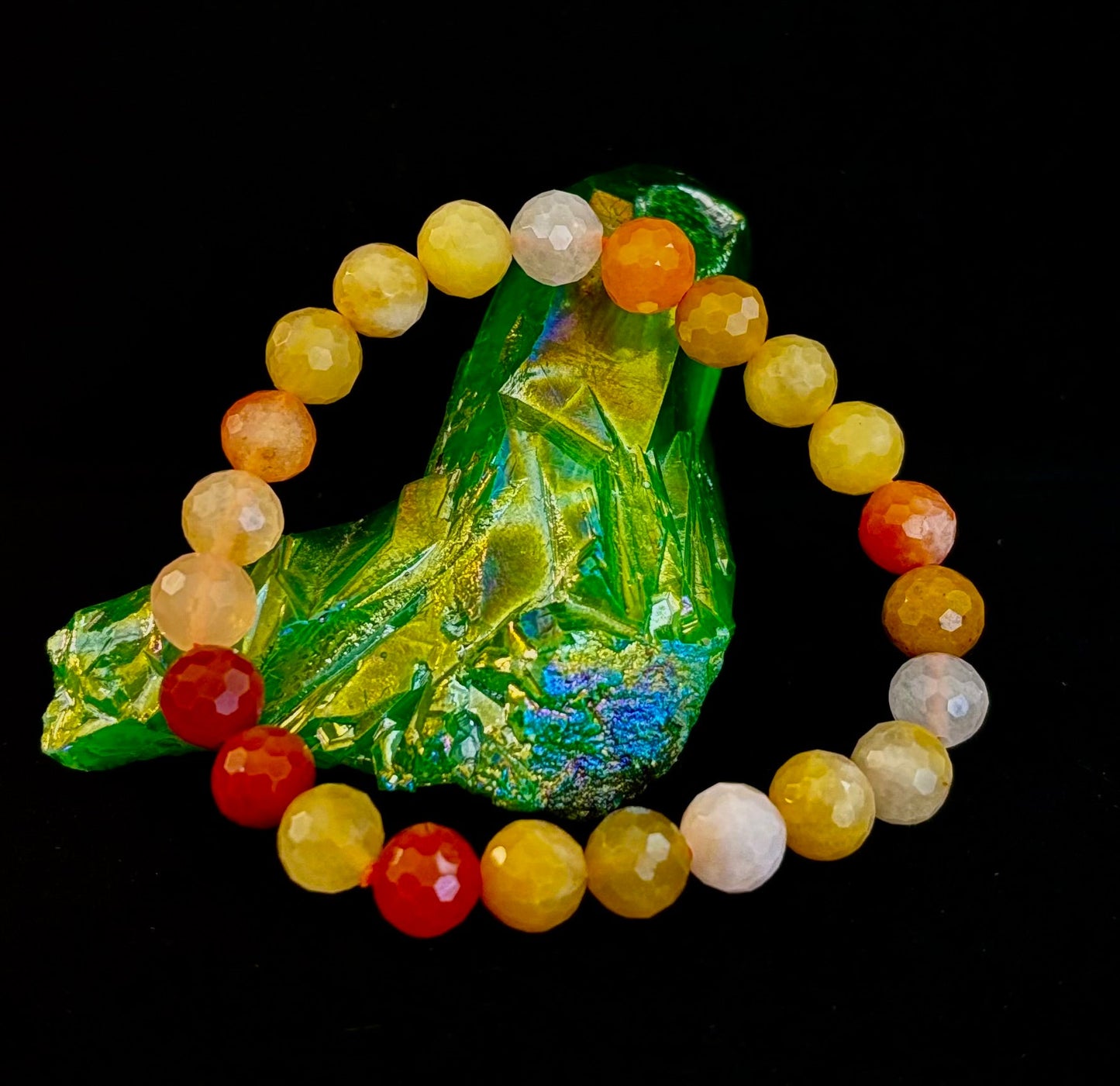 Pulsera de Aventurina Naranja Brillante con Corte Poliédrico – 8mm (Muñeca Mediana) | Piedra de la Confianza y la Creatividad Infundida con Reiki
