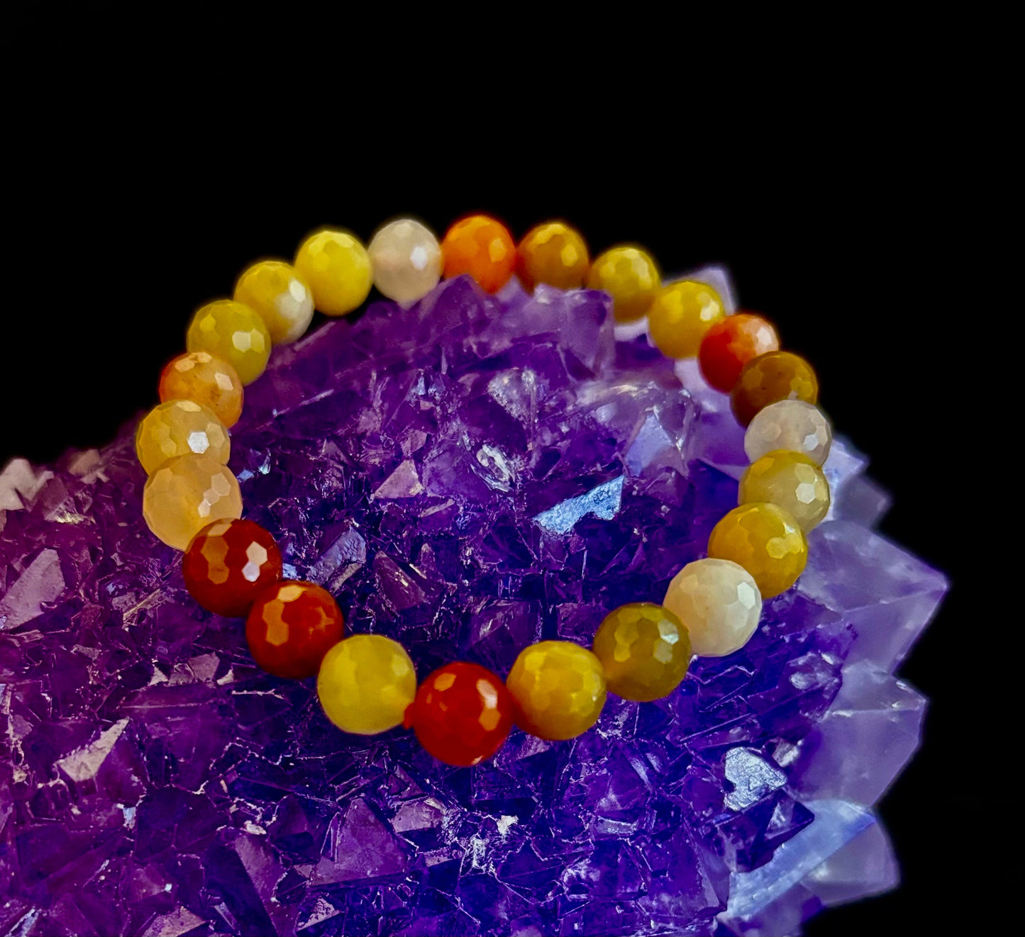 Pulsera de Aventurina Naranja Brillante con Corte Poliédrico – 8mm (Muñeca Mediana) | Piedra de la Confianza y la Creatividad Infundida con Reiki