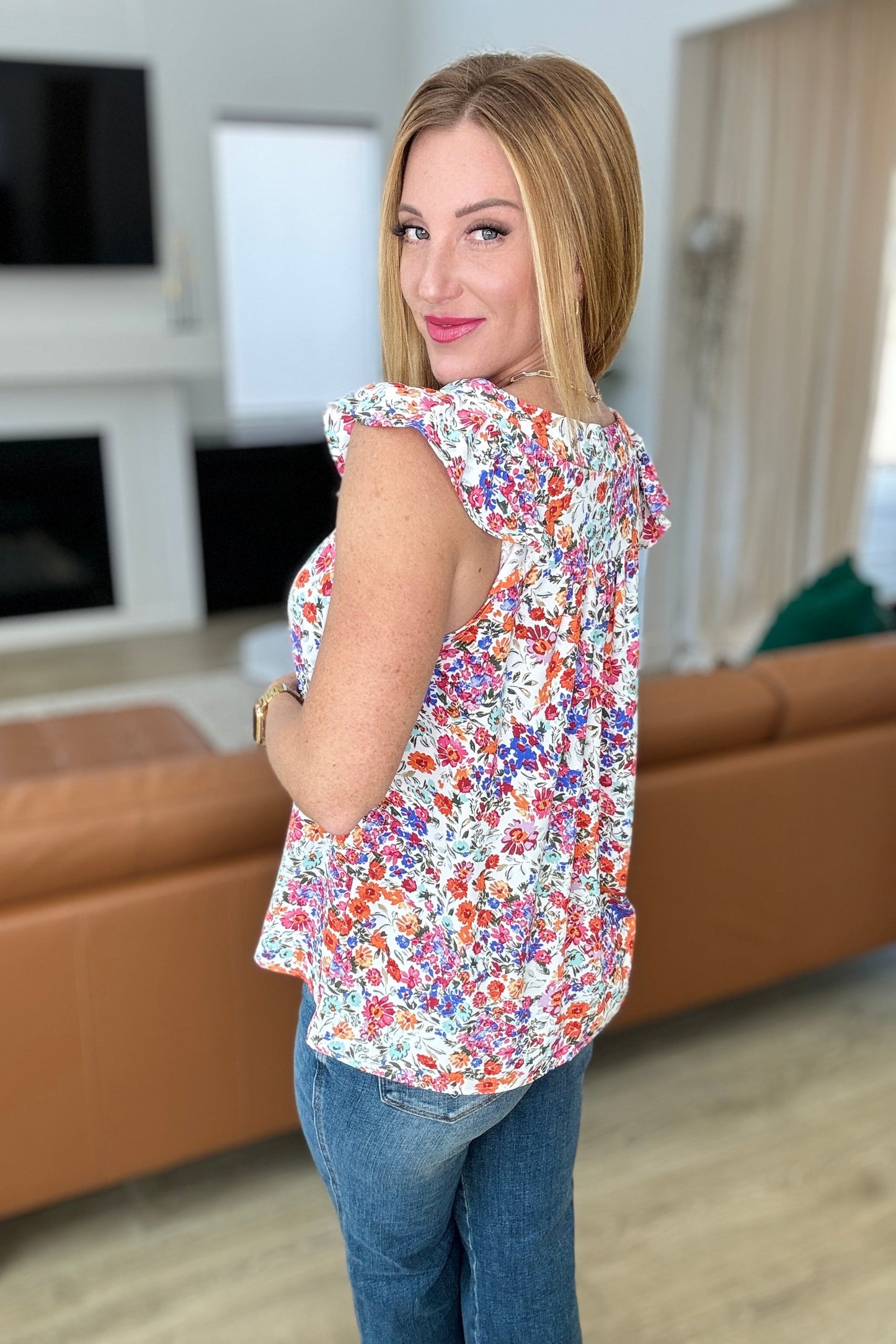 Top floral con cuello cuadrado Take A Risk