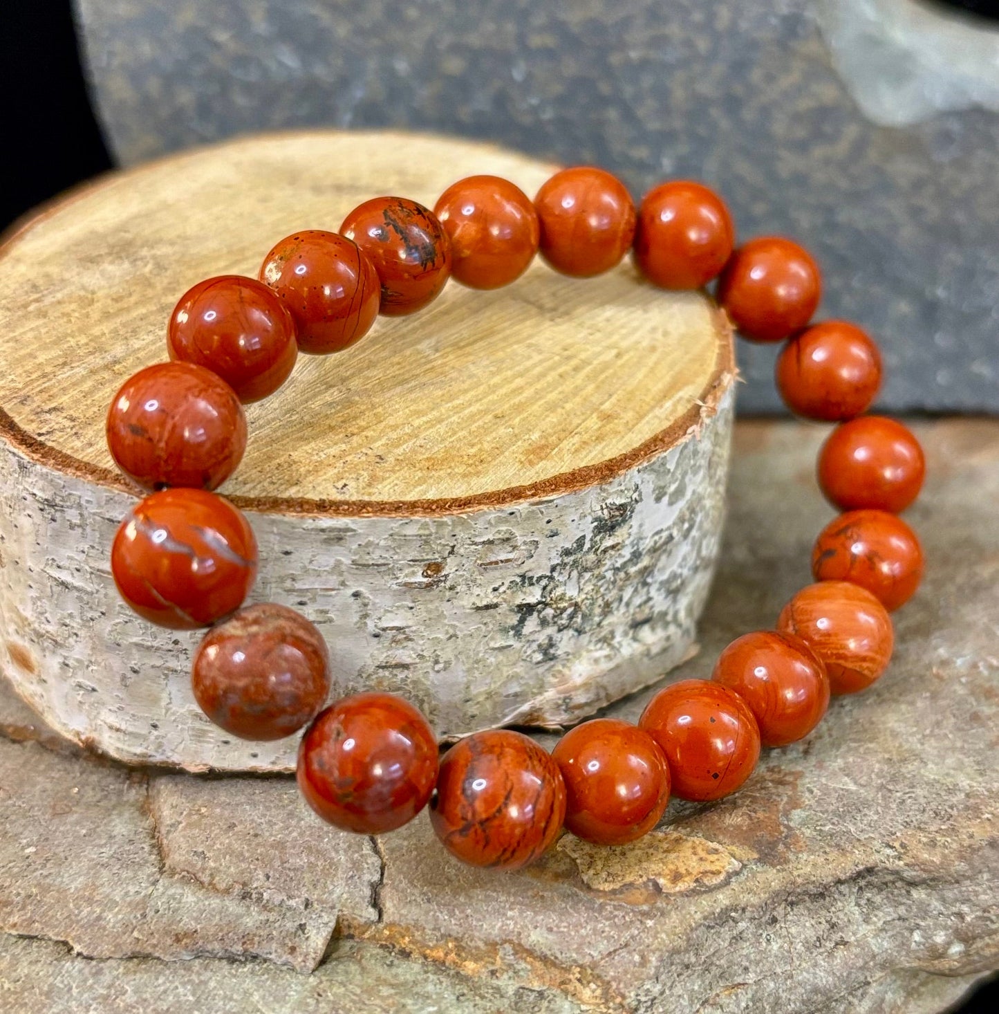Pulsera de jaspe rojo con reiki – Cuentas de 10 mm para conexión a tierra y fuerza