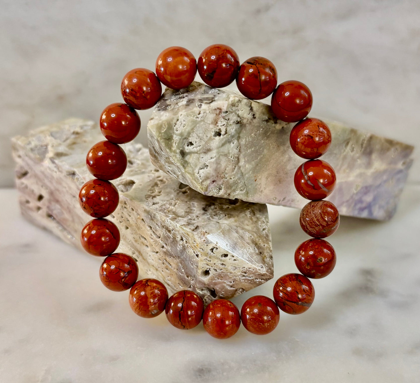 Pulsera de jaspe rojo con reiki – Cuentas de 10 mm para conexión a tierra y fuerza
