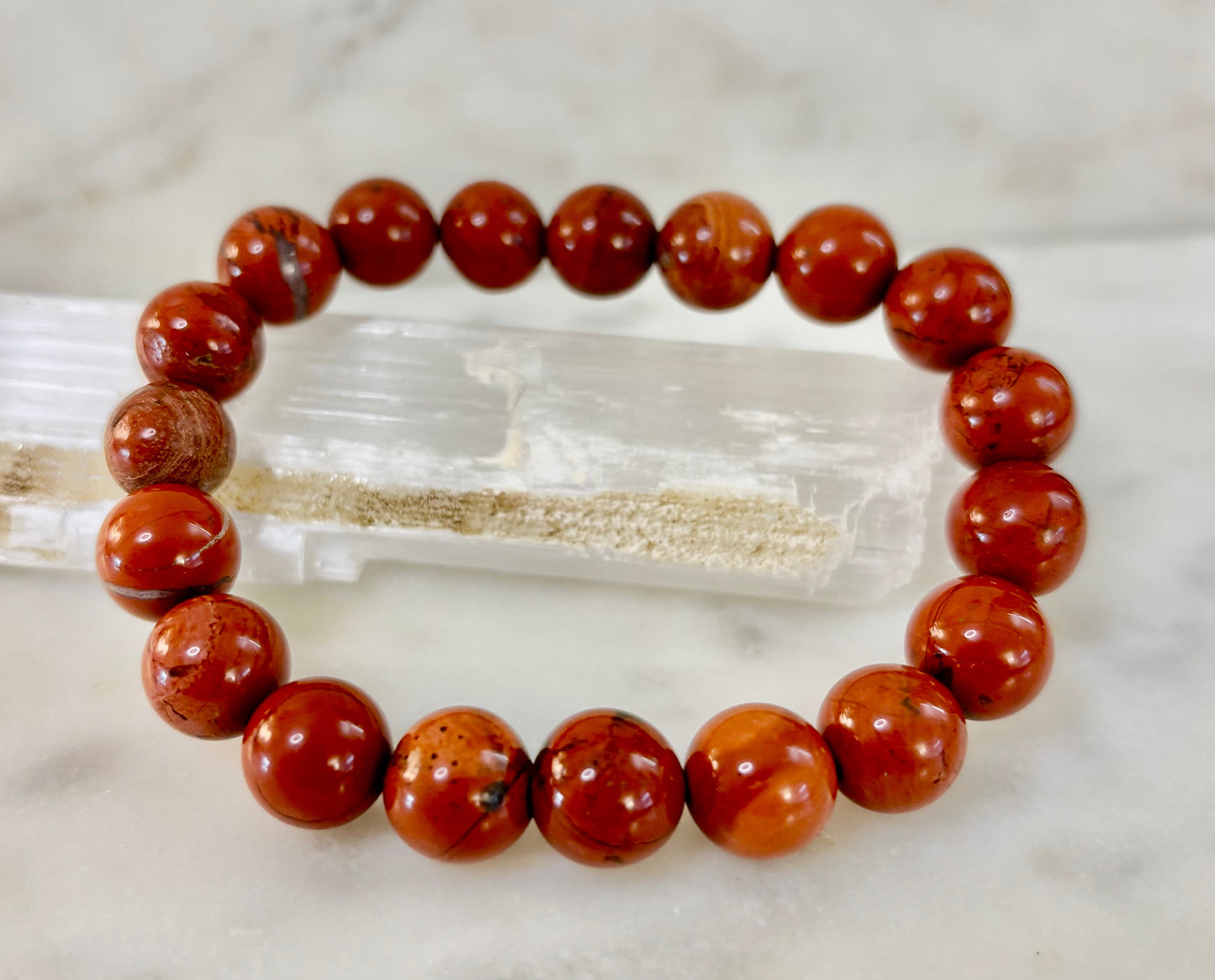 Pulsera de jaspe rojo con reiki – Cuentas de 10 mm para conexión a tierra y fuerza