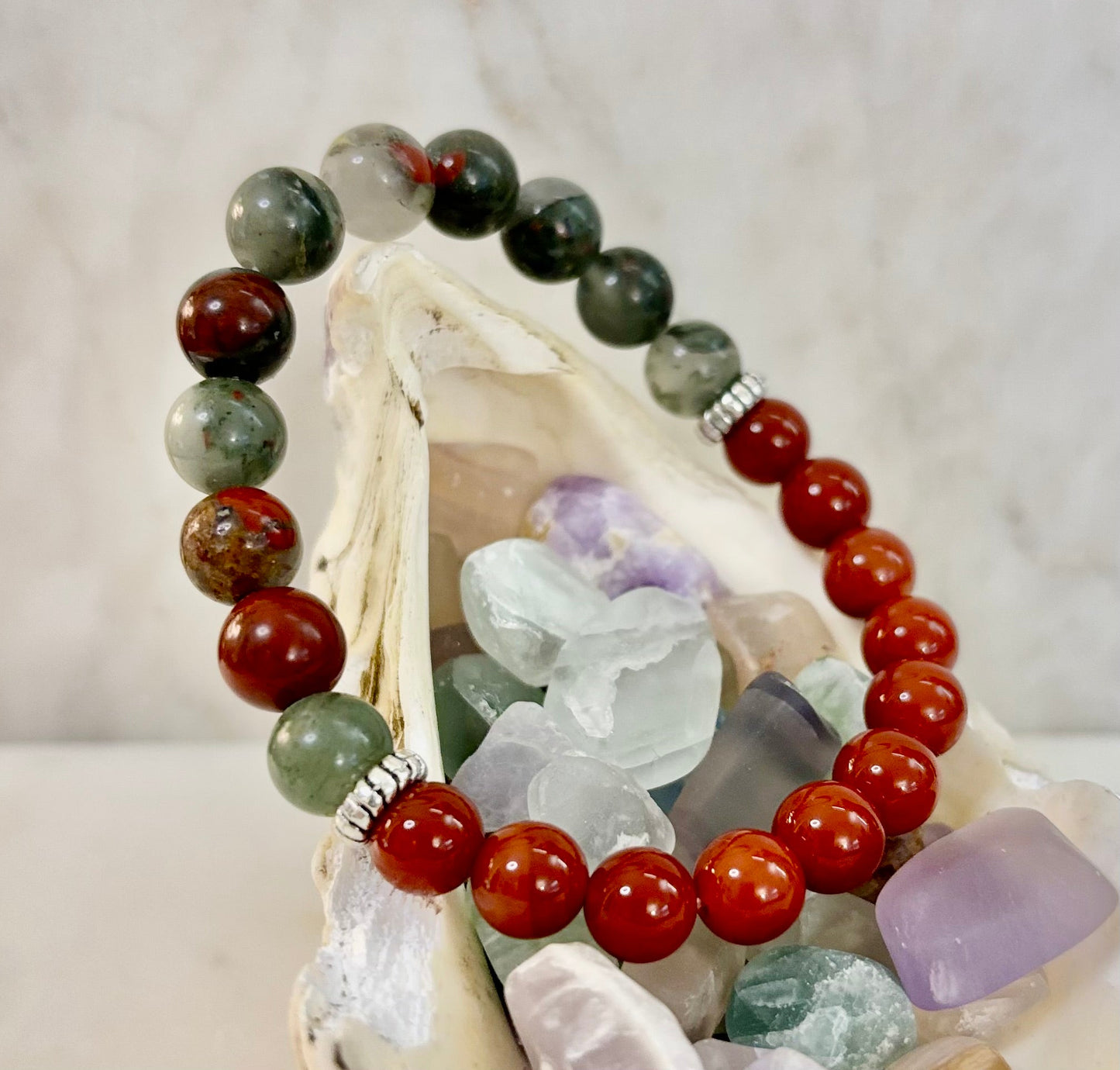 Pulsera con propósito de salud y bienestar – Cornalina y heliotropo infundidas con reiki