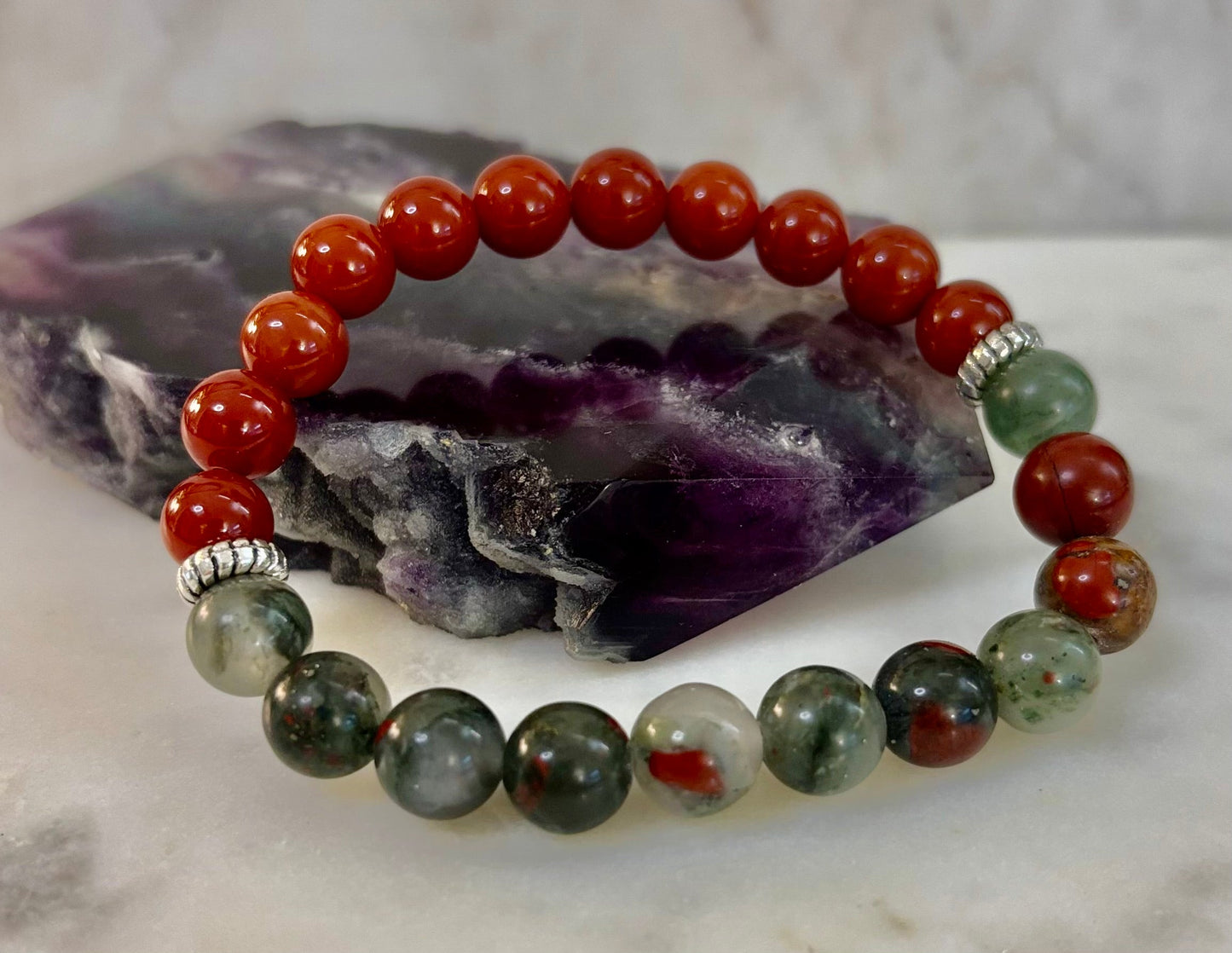 Pulsera con propósito de salud y bienestar – Cornalina y heliotropo infundidas con reiki