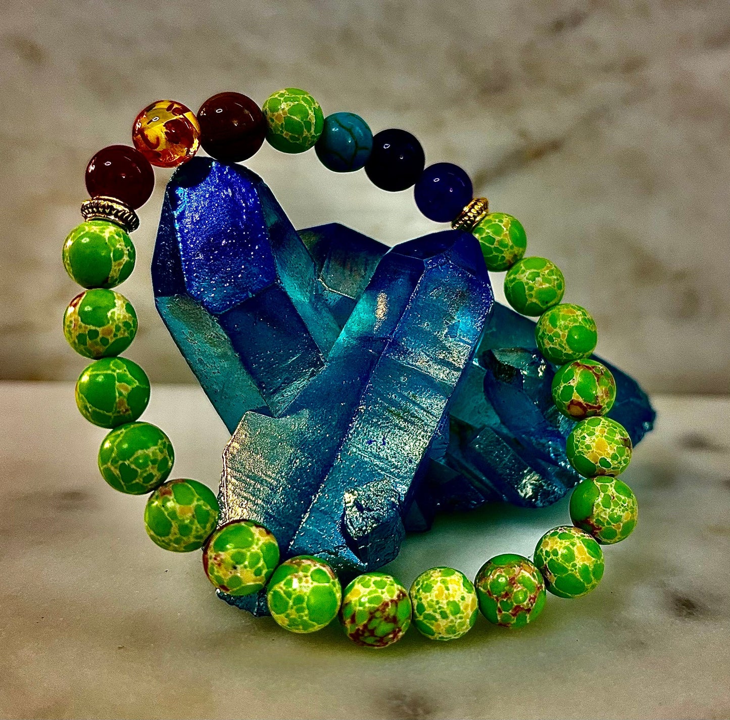 Pulsera Curativa de 7 Chakras con Jaspe Sedimentario Verde – Equilibrio, Alineación y Enraizamiento